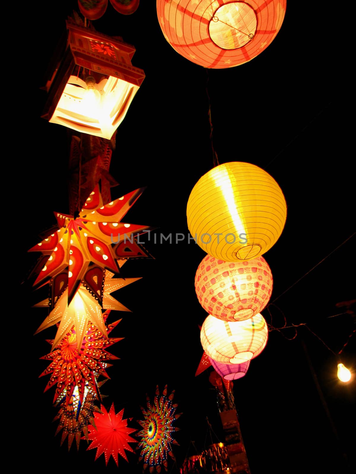 Beautiful lanterns traditionally lit up in a shop, on the occasion of Diwali festival in India.