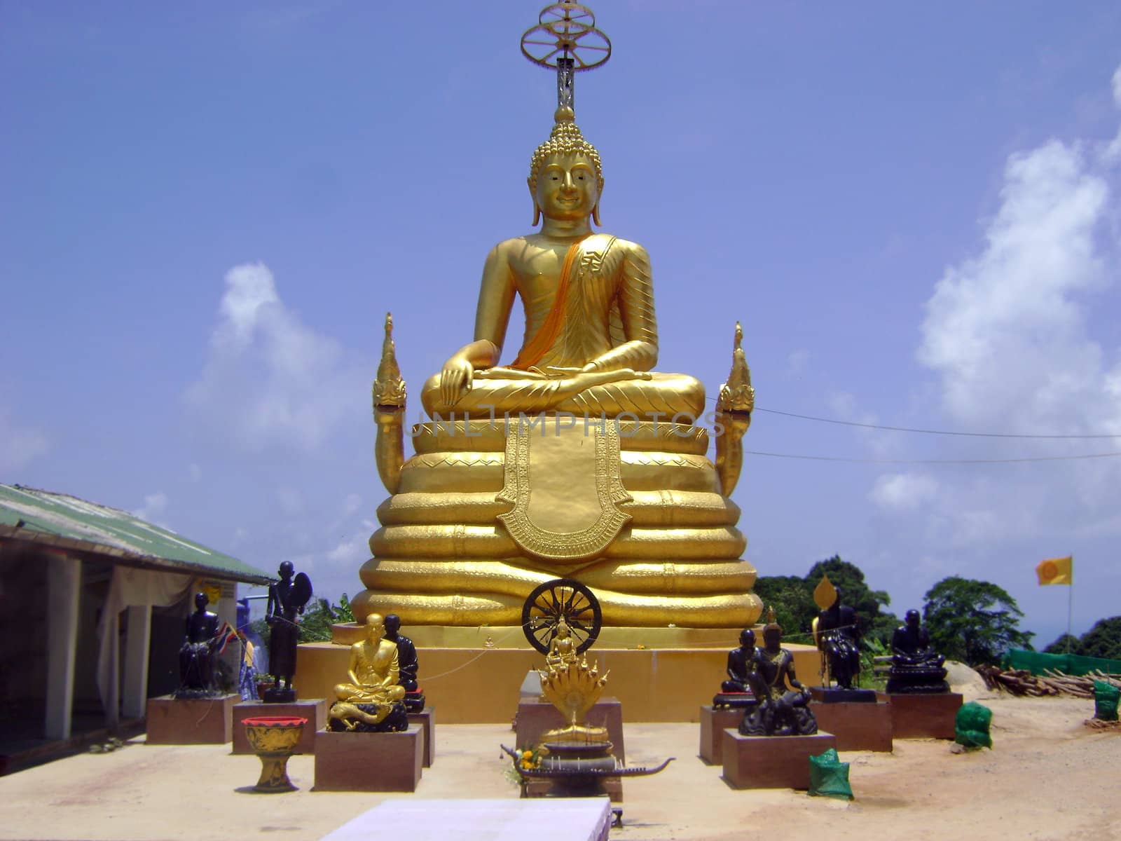 A huge golden statue of the Buddha in Thailand.