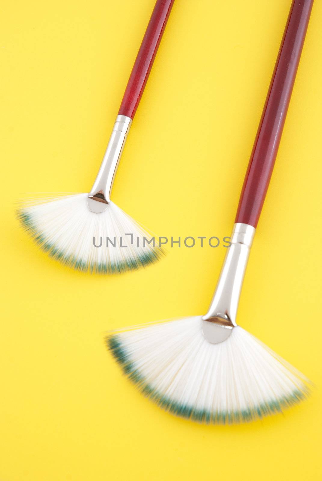 Art brushes on bright yellow background.
