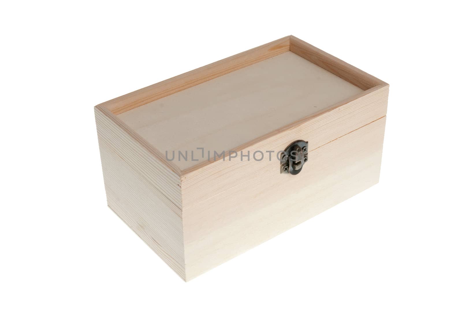 Small Wooden jewell box closed isolated on white background.