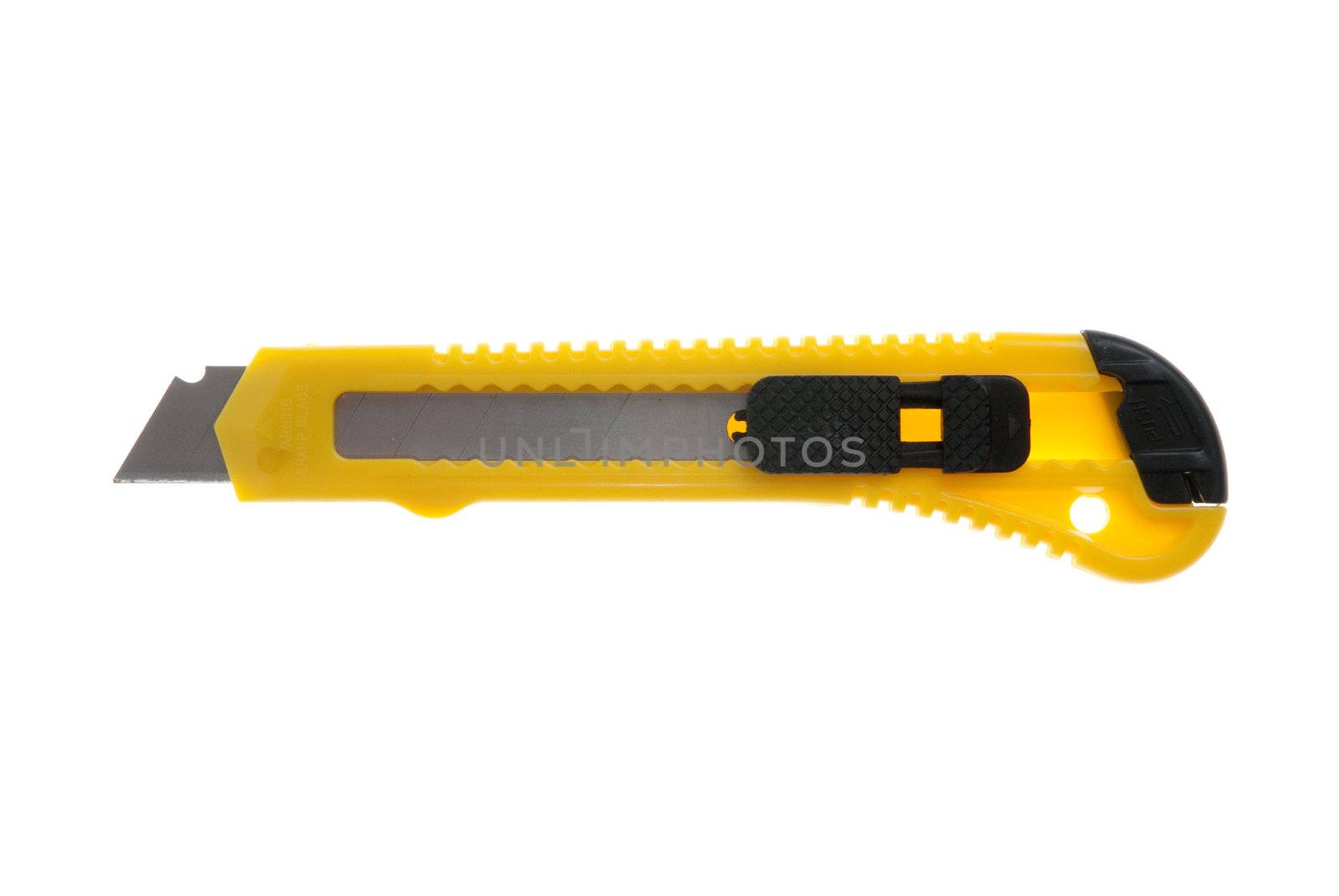 Yellow and black knife isolated on white background.