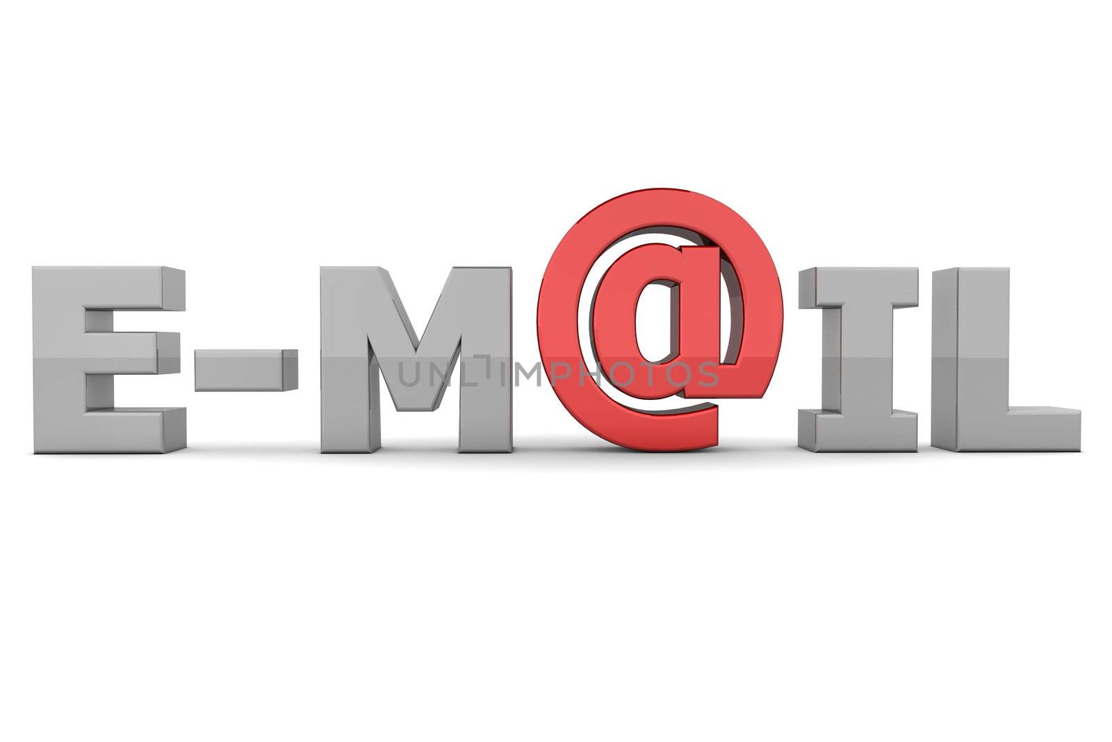 glossy grey word E-MAIL - letter a is replaced by a shiny red AT-symbol