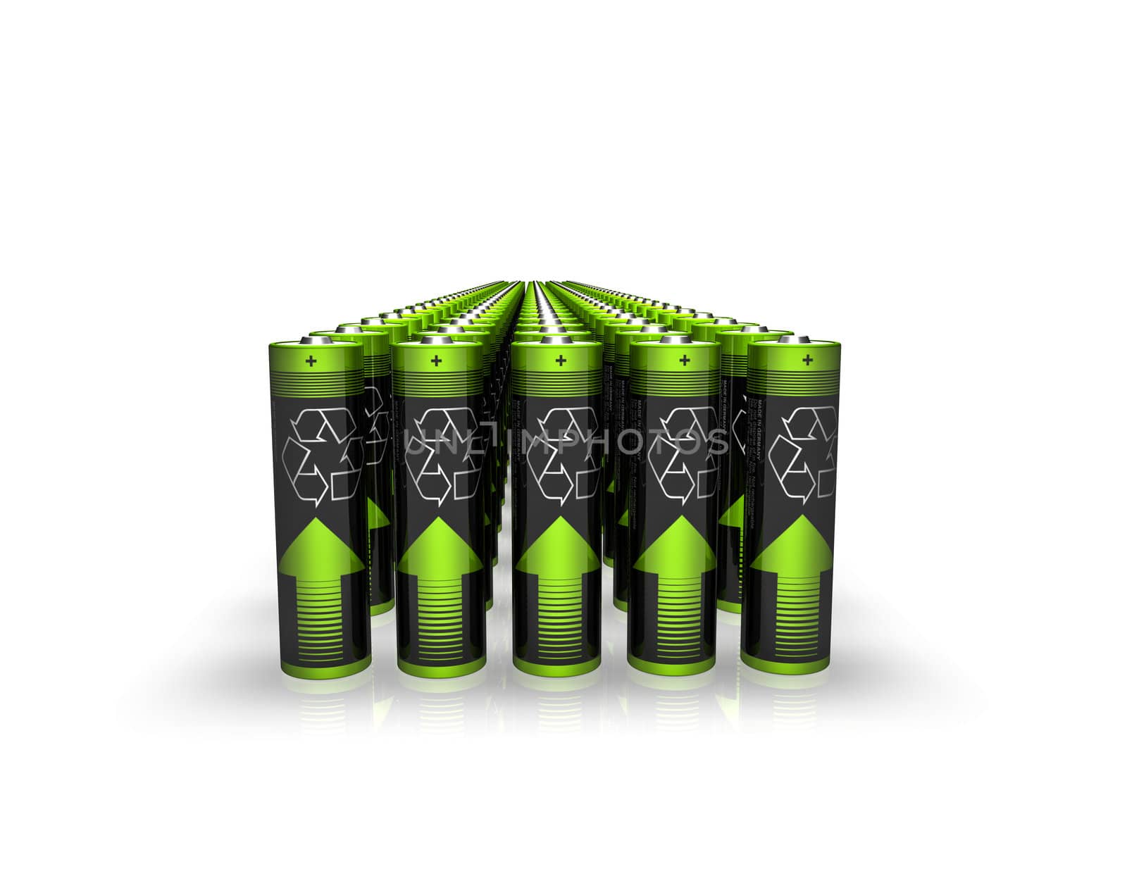 rendering of batteries with recycle sign