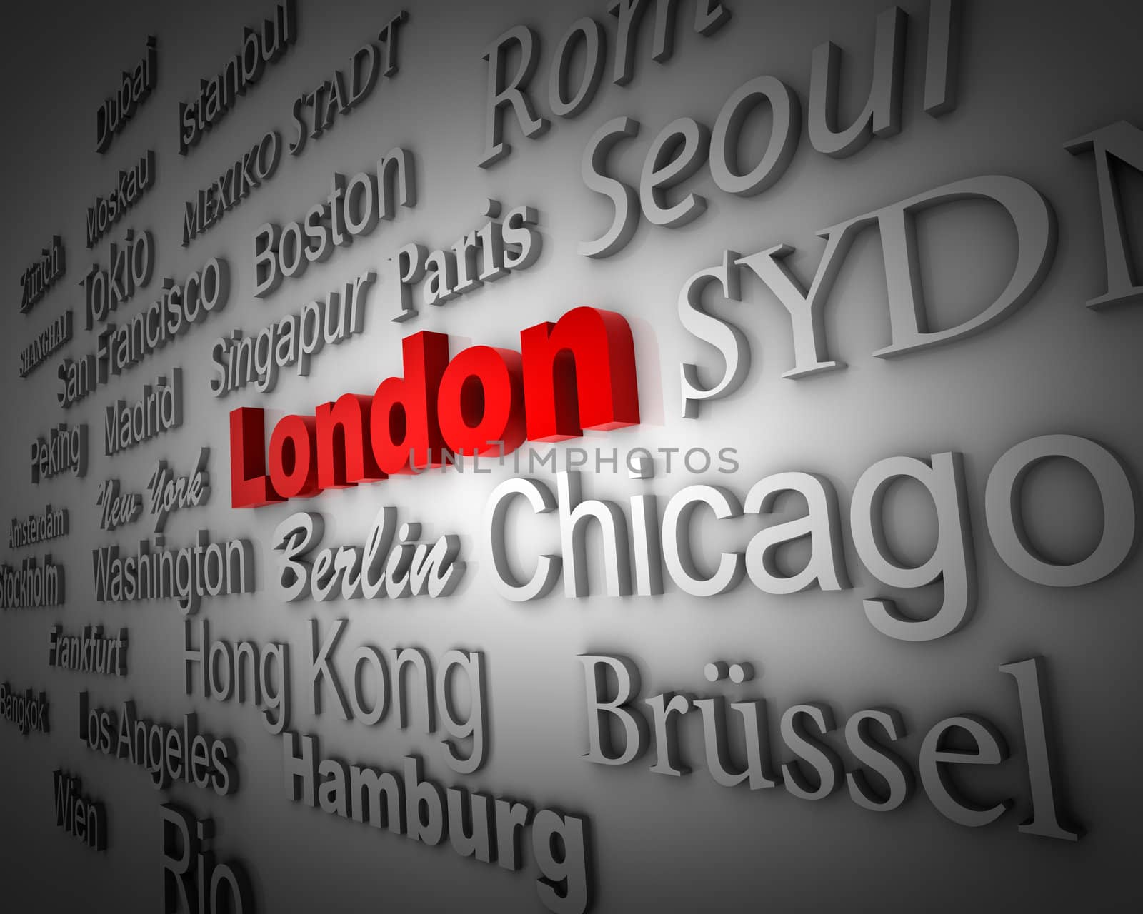 typographical demonstration of big cities - london  3d