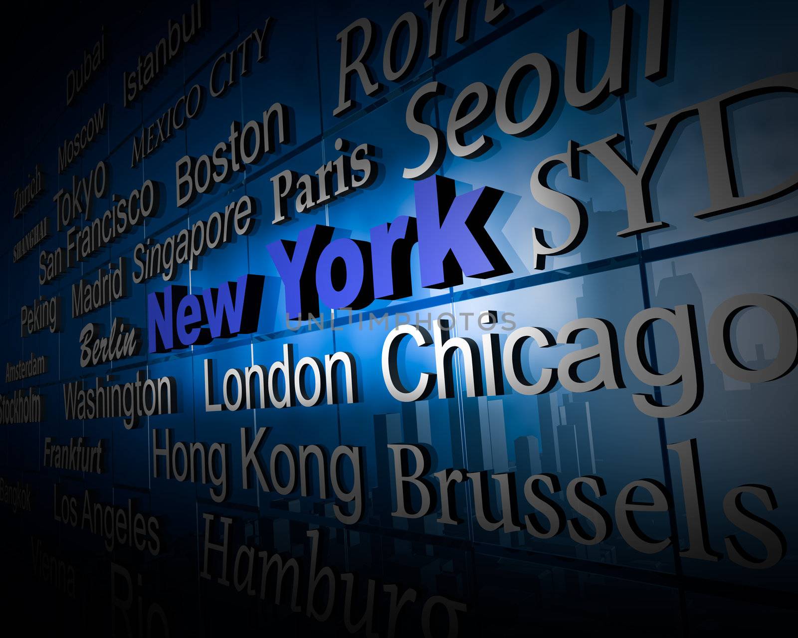 typographical demonstration of big cities - new york city  3d