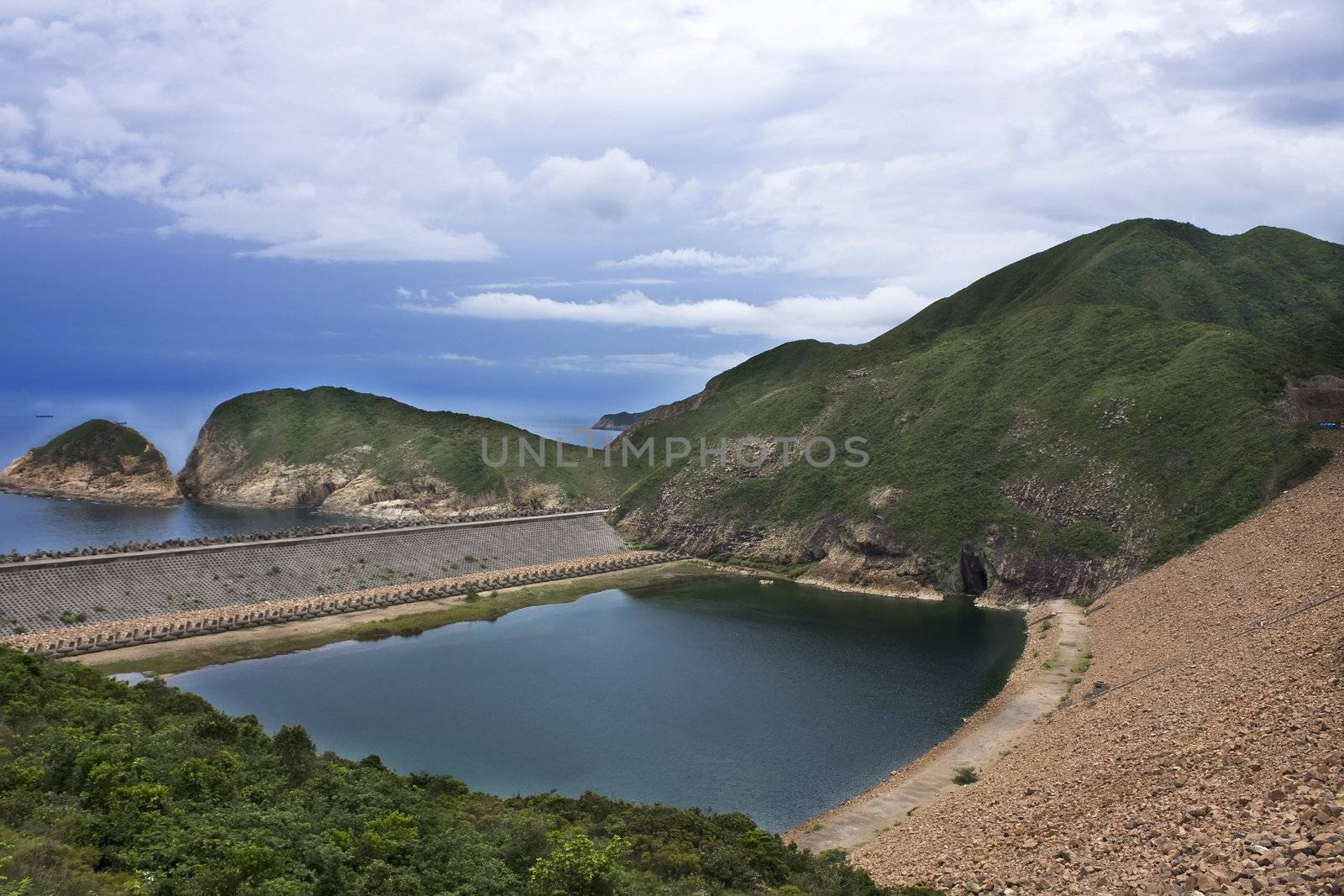 Mountain landscape with view of blue sky 