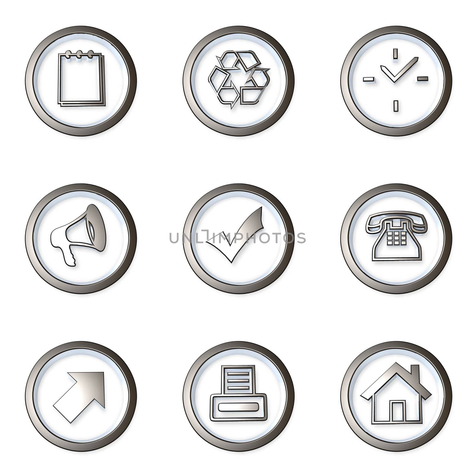 Nine different 3D web icons