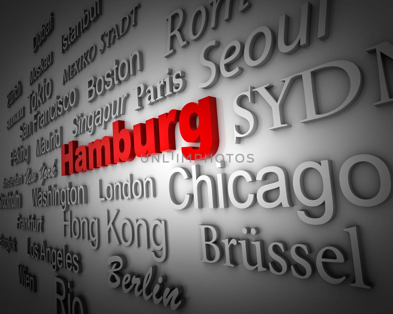 typographical demonstration of big cities - hamburg  3d