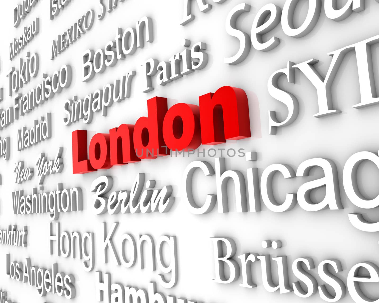 typographical demonstration of big cities - london  3d