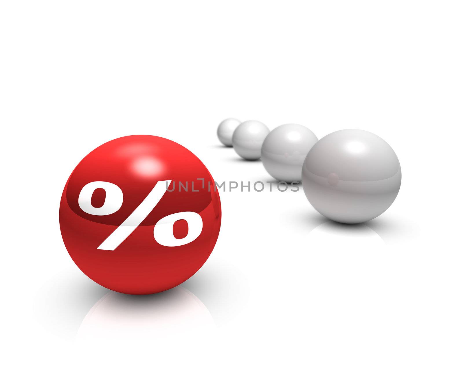 Rendering of a white percent sign on a red sphere