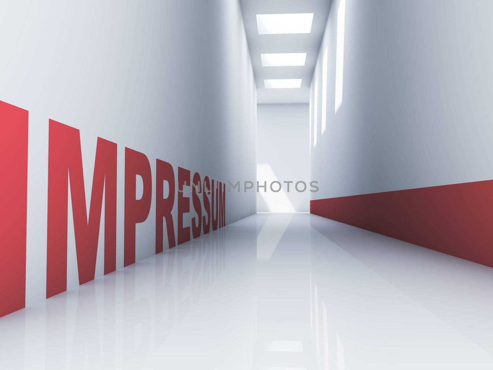 Rendering of a impressum text in a corridor