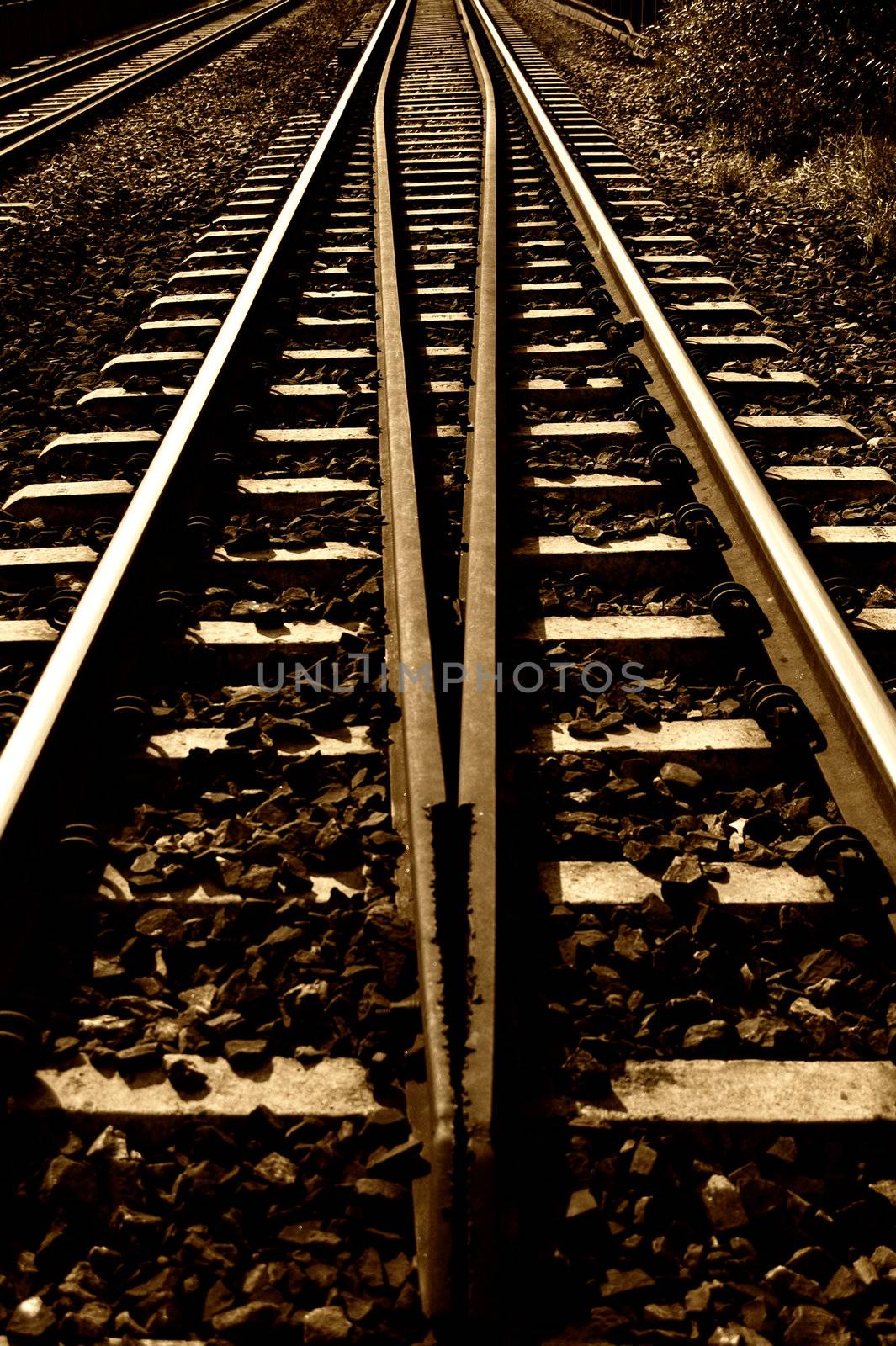 Railroad in Poland. Sepia toned.