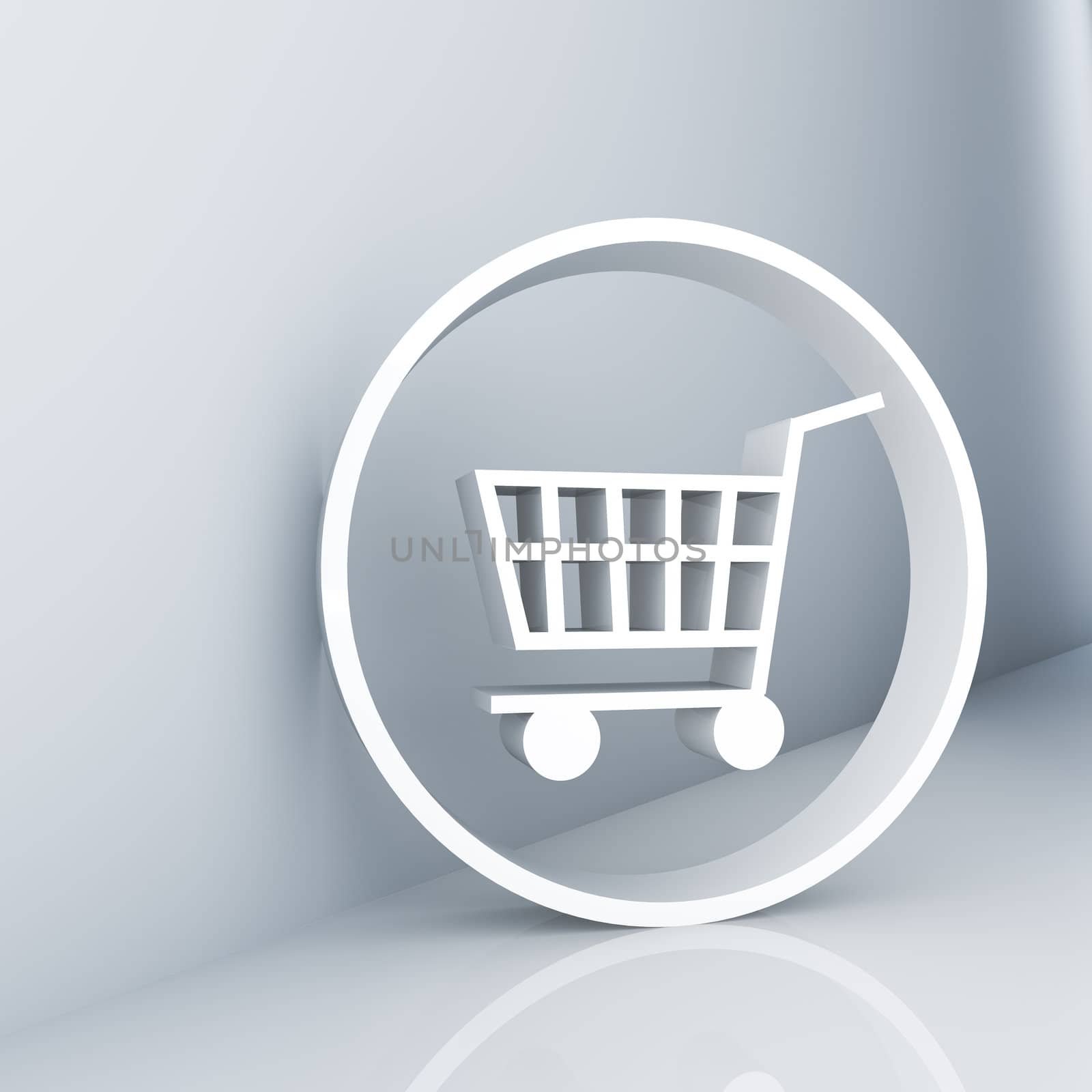 Rendering of a white shopping cart symbol