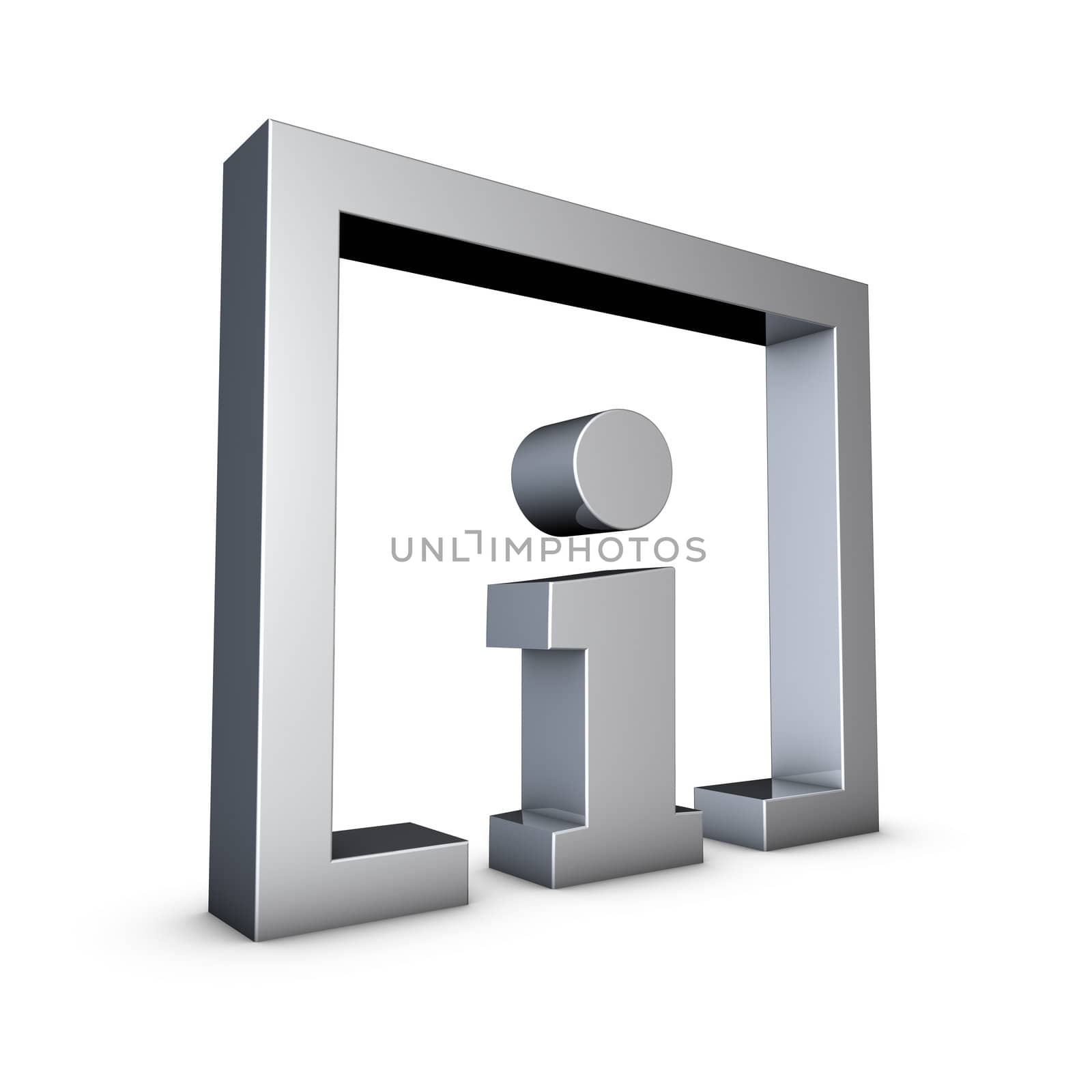 Rendering of a silver info symbol on a white background