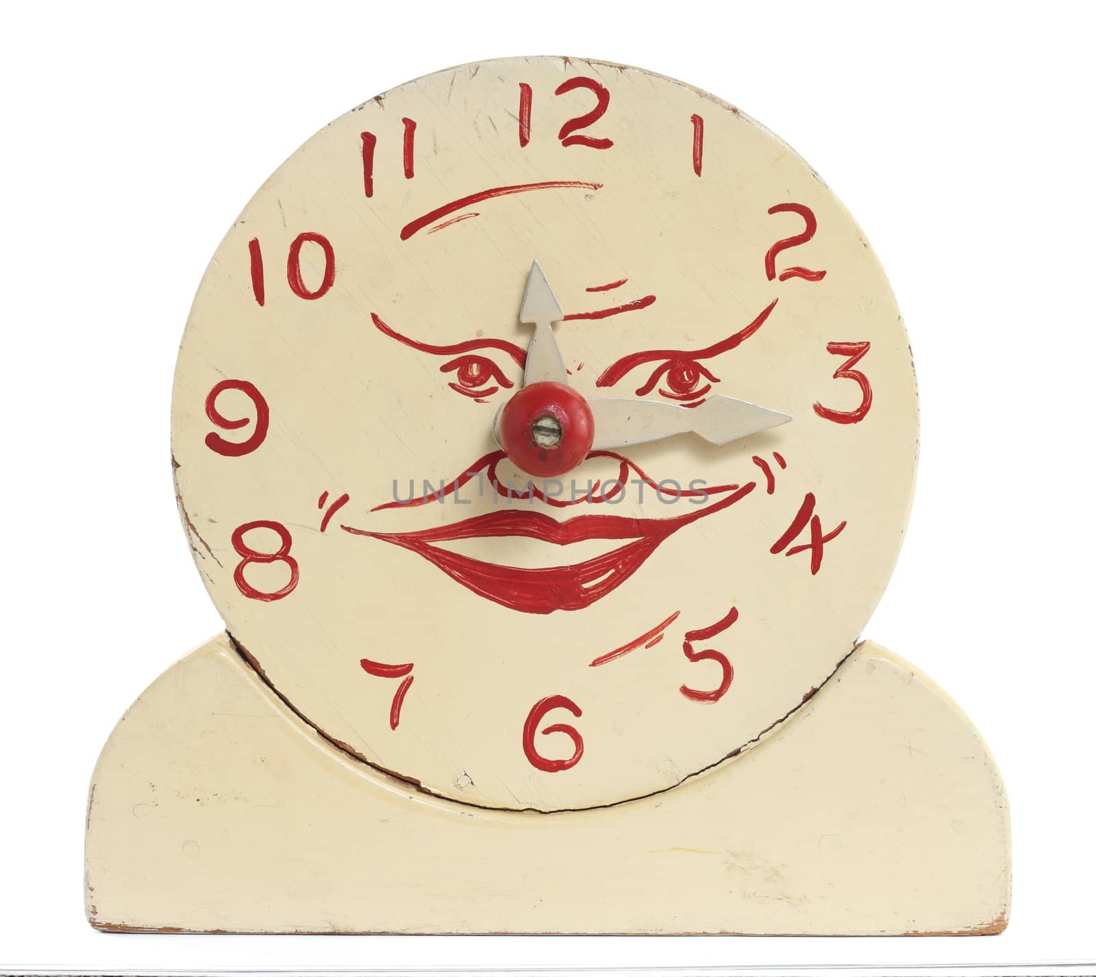 Old Handmade Wooden Toy Clock by Em3