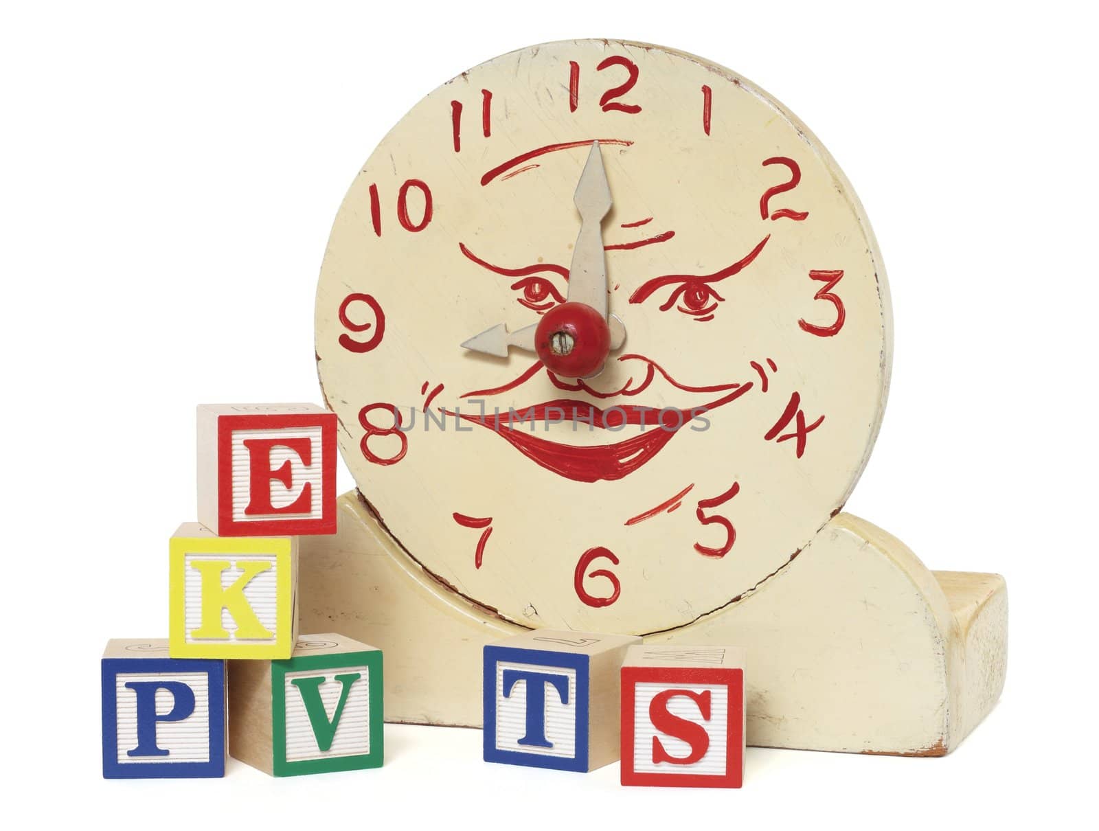 Old Handmade Wooden Toy Clock and Alphabet Blocks by Em3