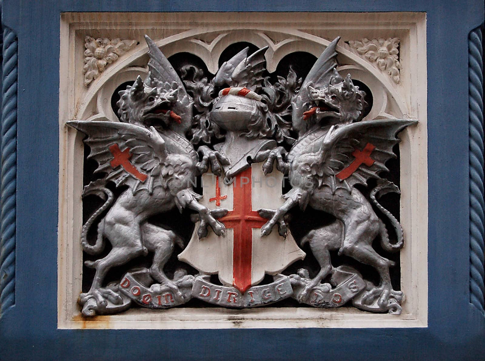 Royal heraldic symbol on Tower Bridge, London, United Kingdom.