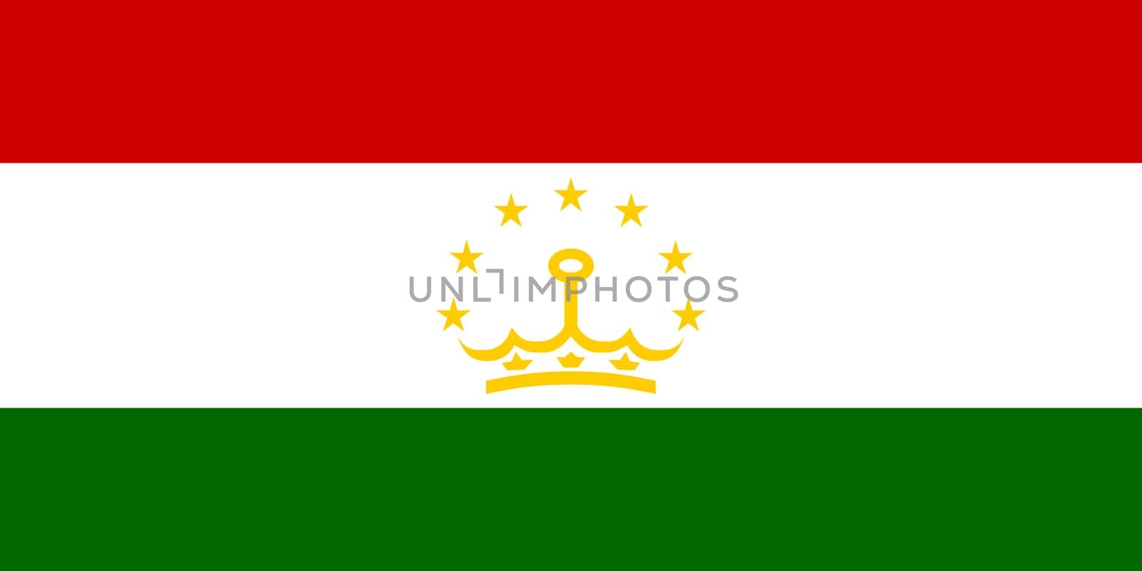 Sovereign state flag of country of Tajikistan in official colors. 
