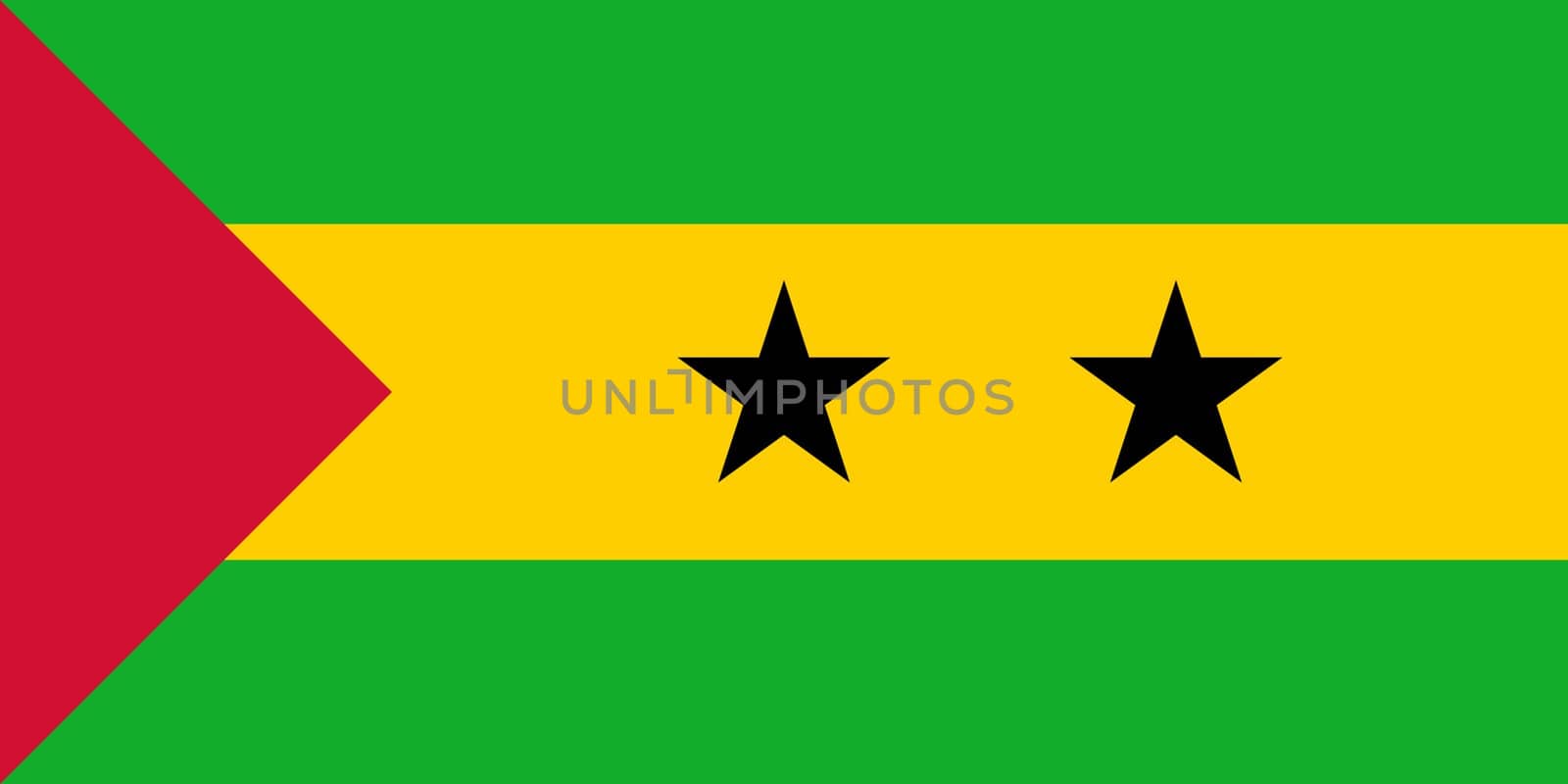 Sovereign state flag of country of Sao Tome and Principe in official colors. 
