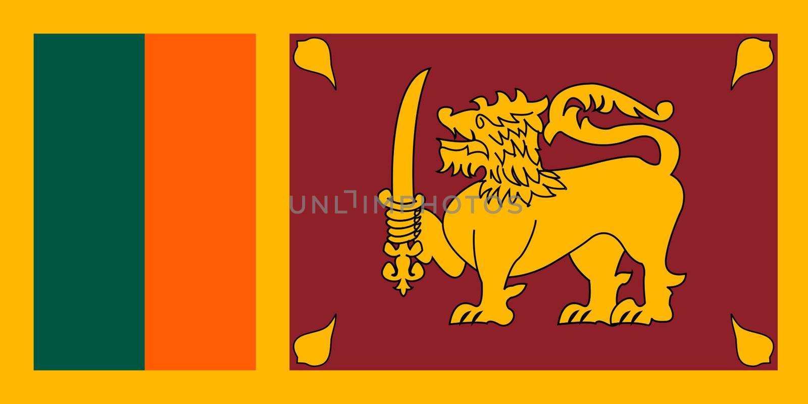 Sovereign state flag of country of Sri Lanka in official colors. 