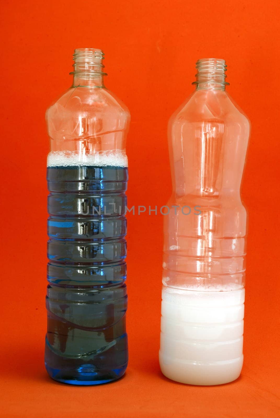 bottles with liquid cleaner