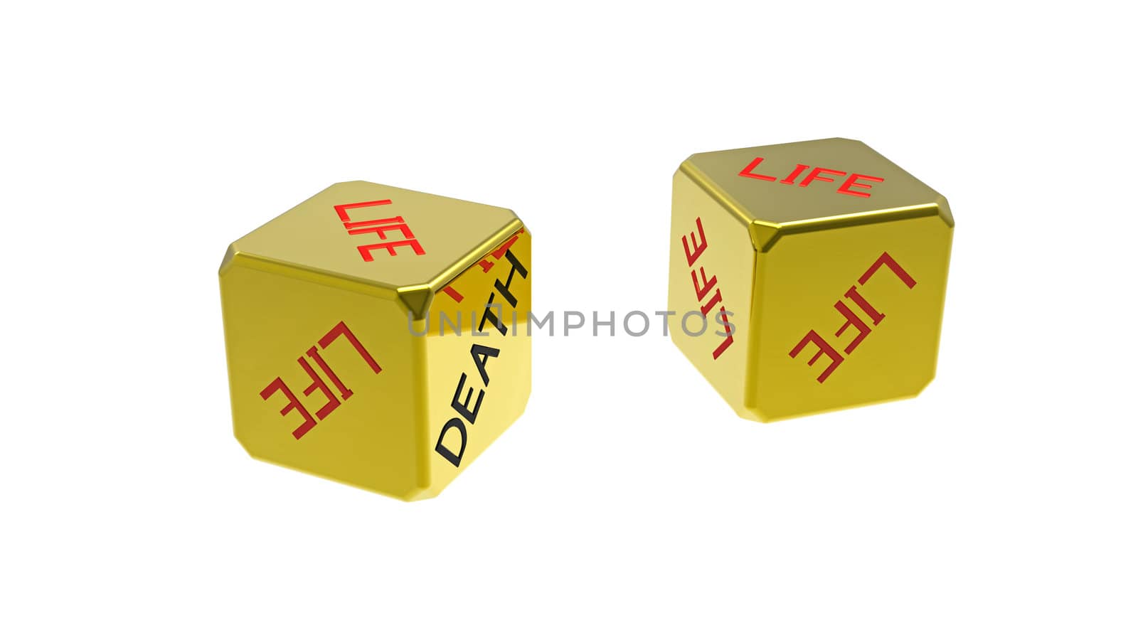 Two dices life death isolated on white 3d render