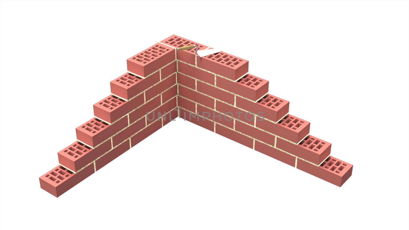 Wall made of bricks isolated on white, 3d render