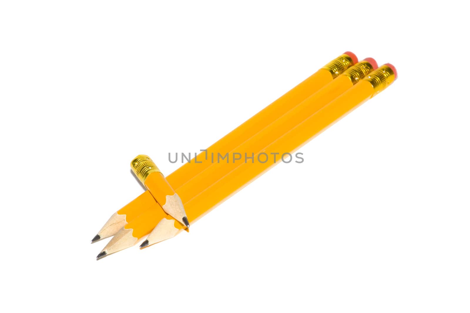 Four pencils isolated on white background