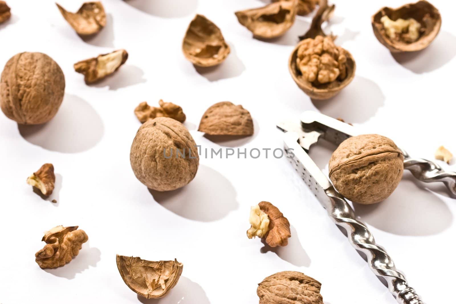 food serias: walnut with cracker on the white