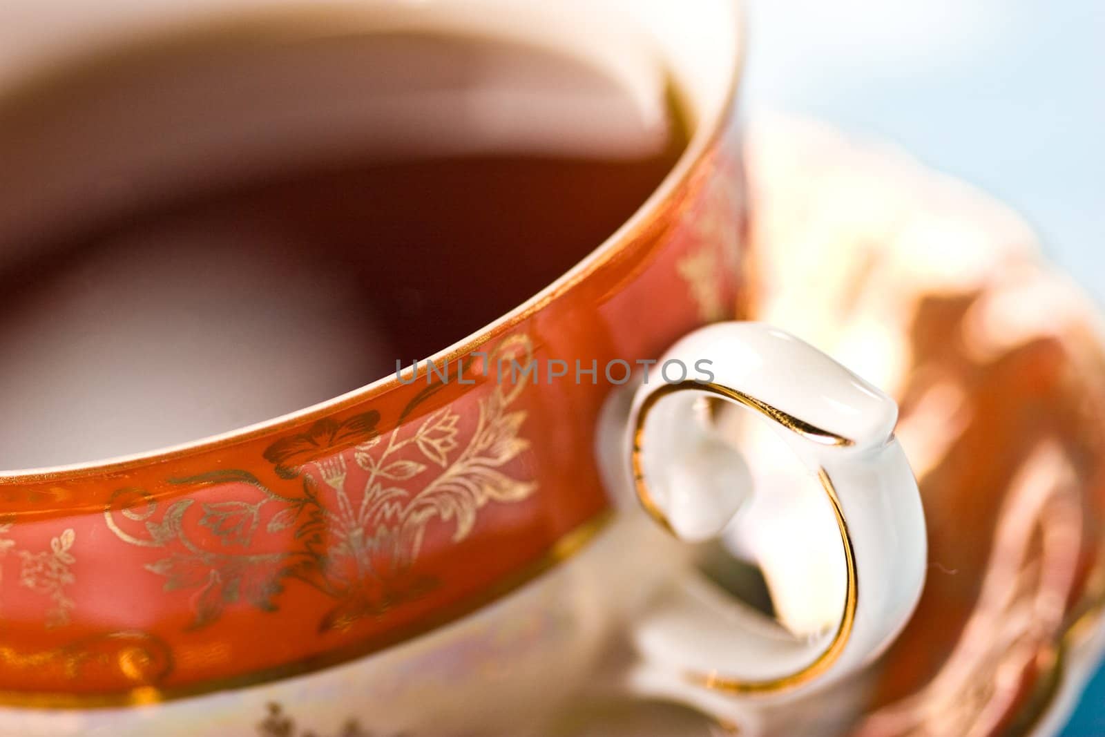 macro picture of cup of tea, hot drink