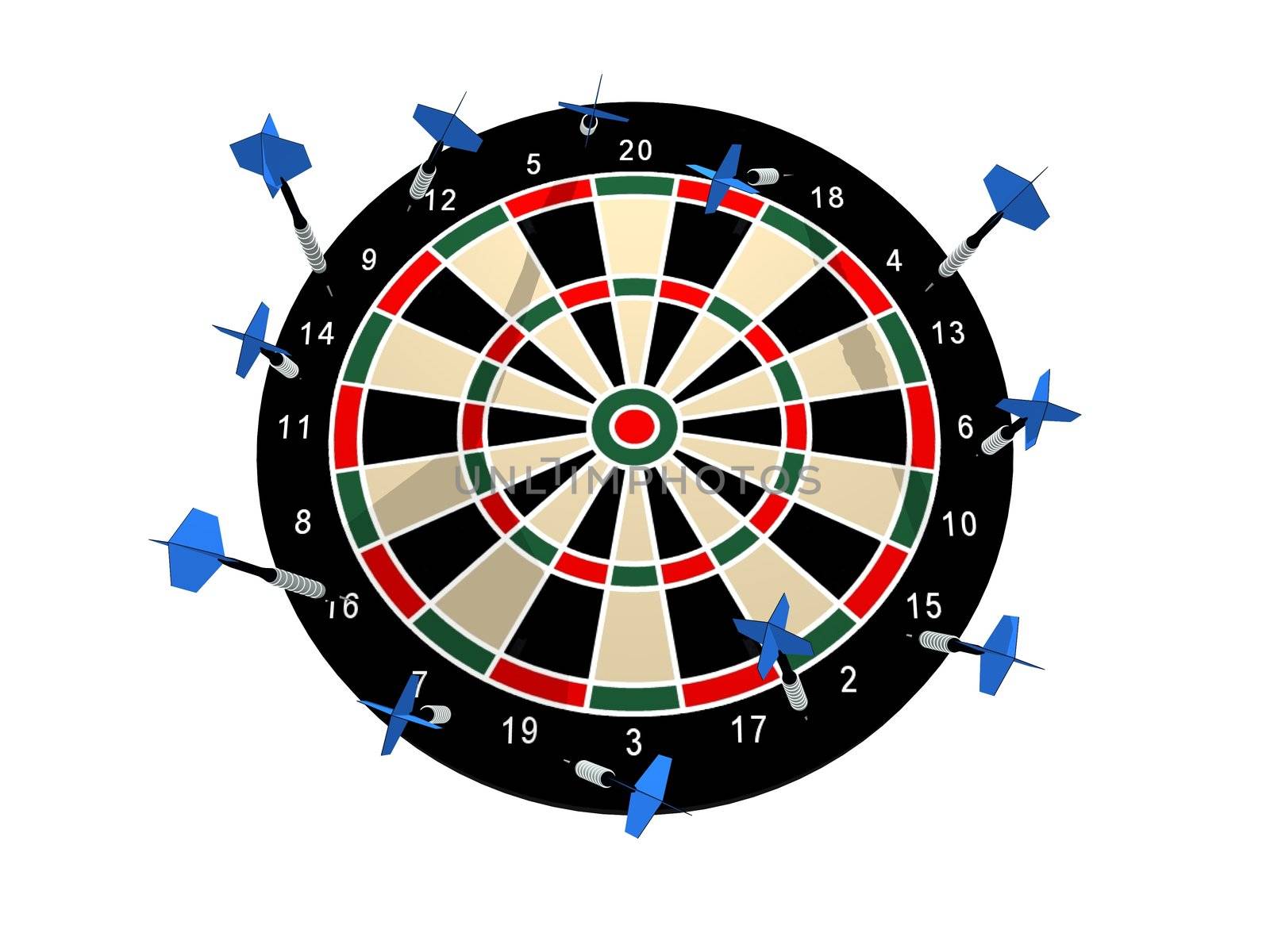 Illustration of a dart board with all the darts missing any target
