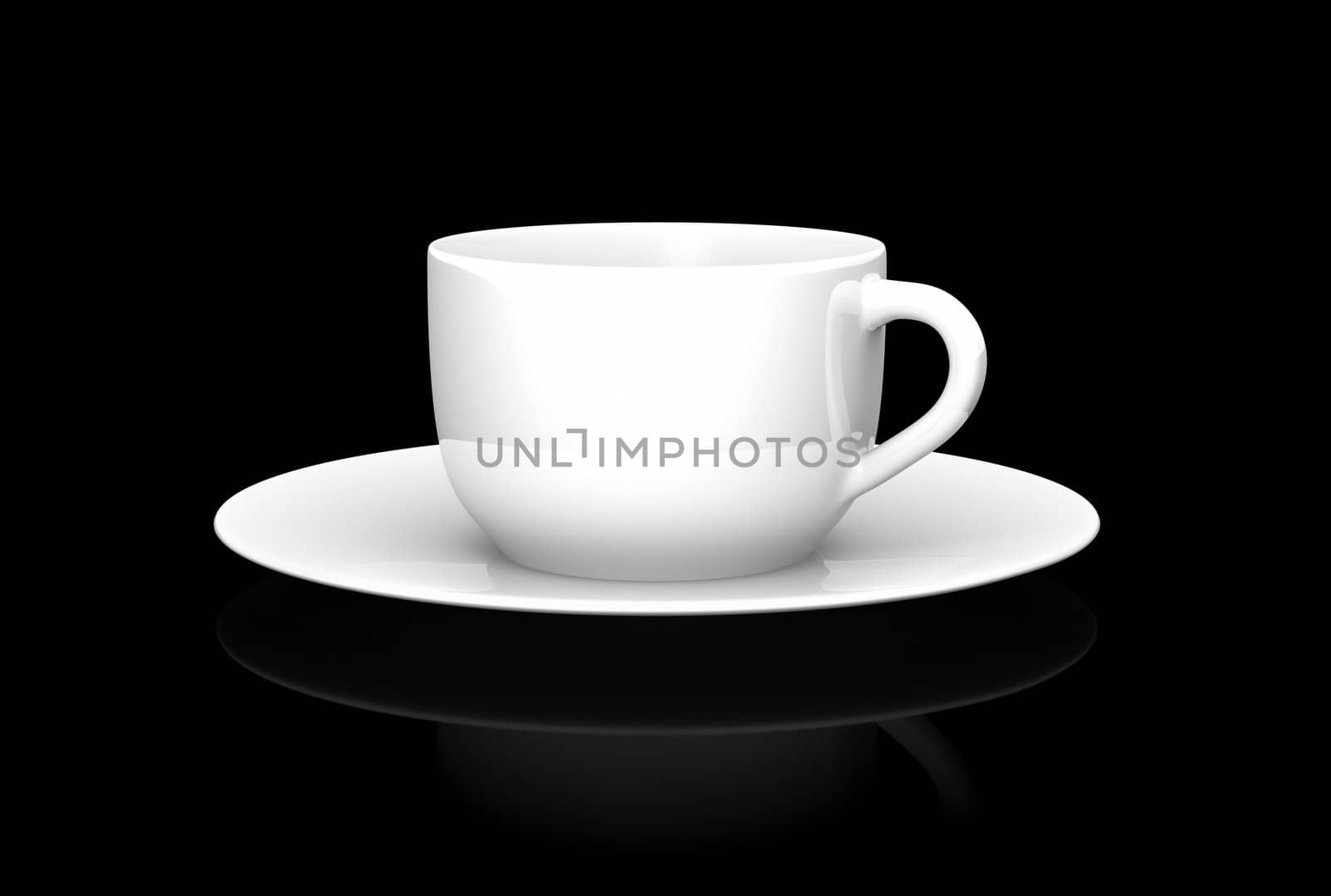 White cup against a black background. 3D rendered image
