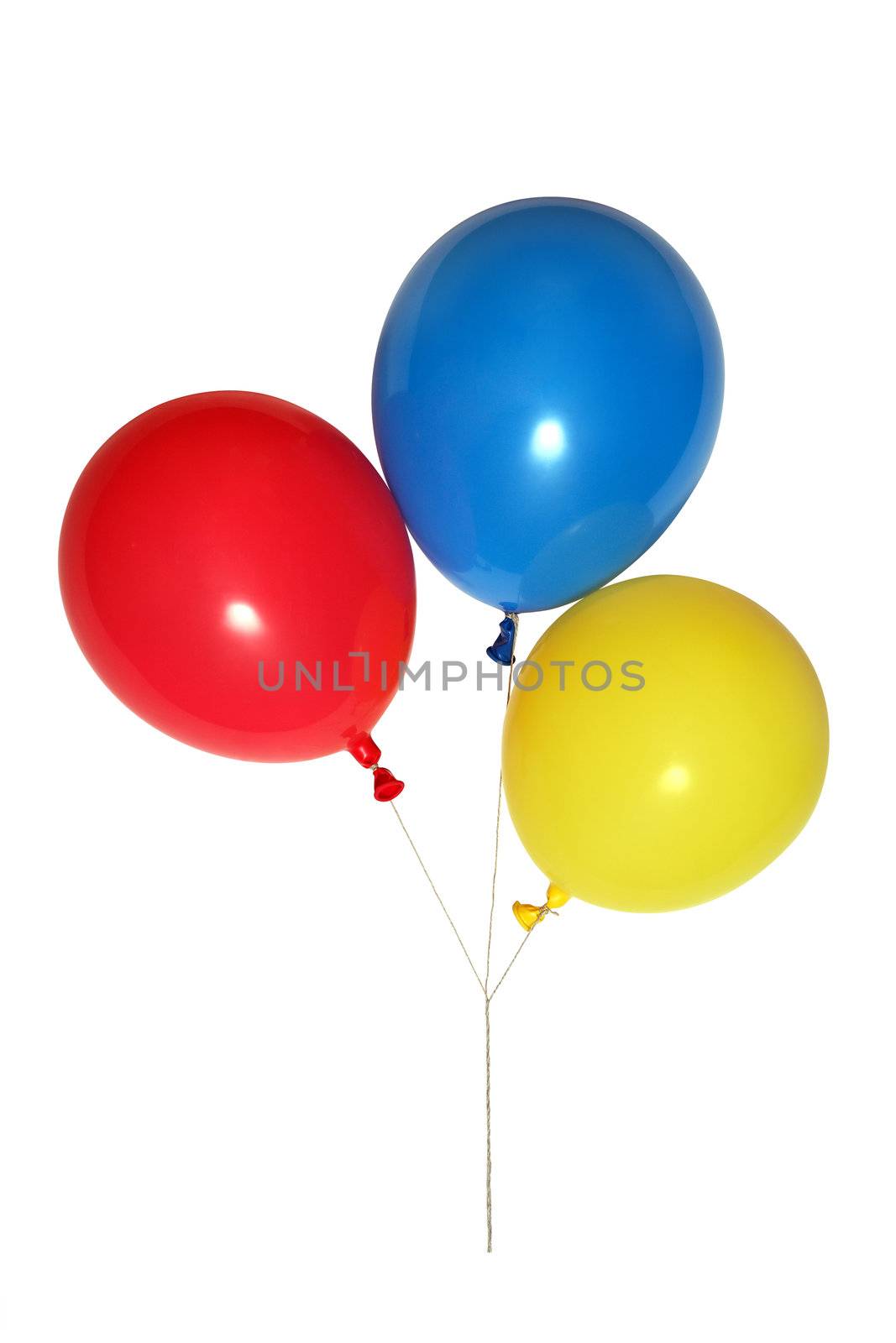 Three colored balloons isolated on white background with clipping path