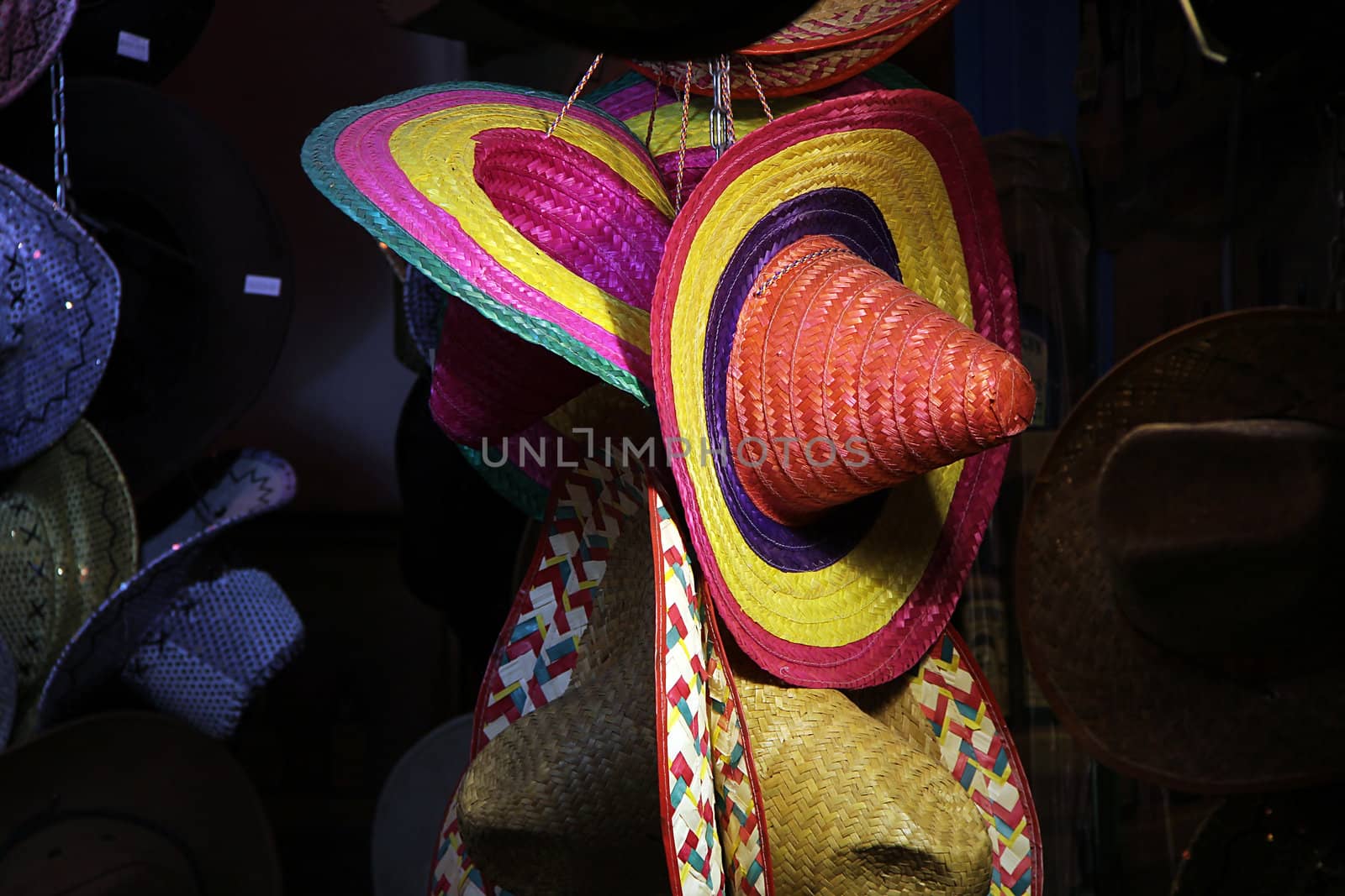 all kind of different hats sombrero and cowboy