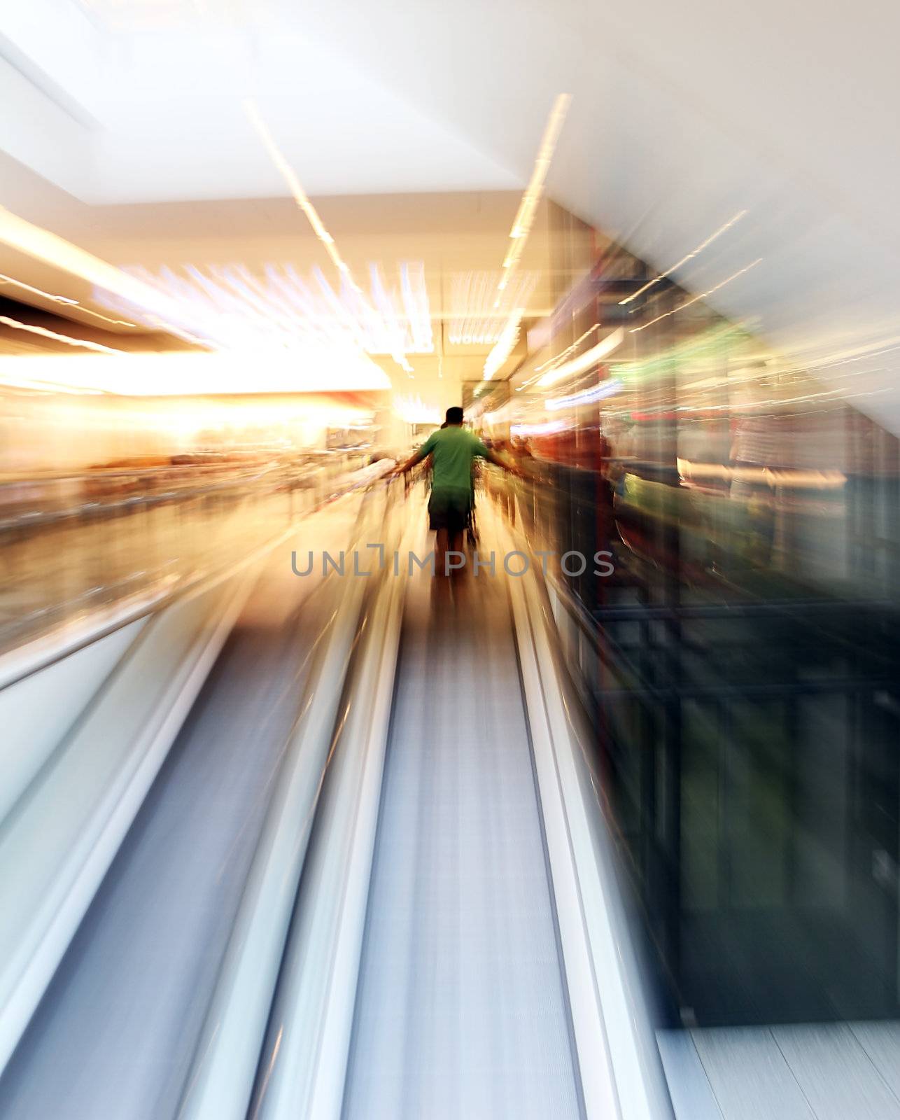 blurred unrecognizable people in motion in a shopping mall