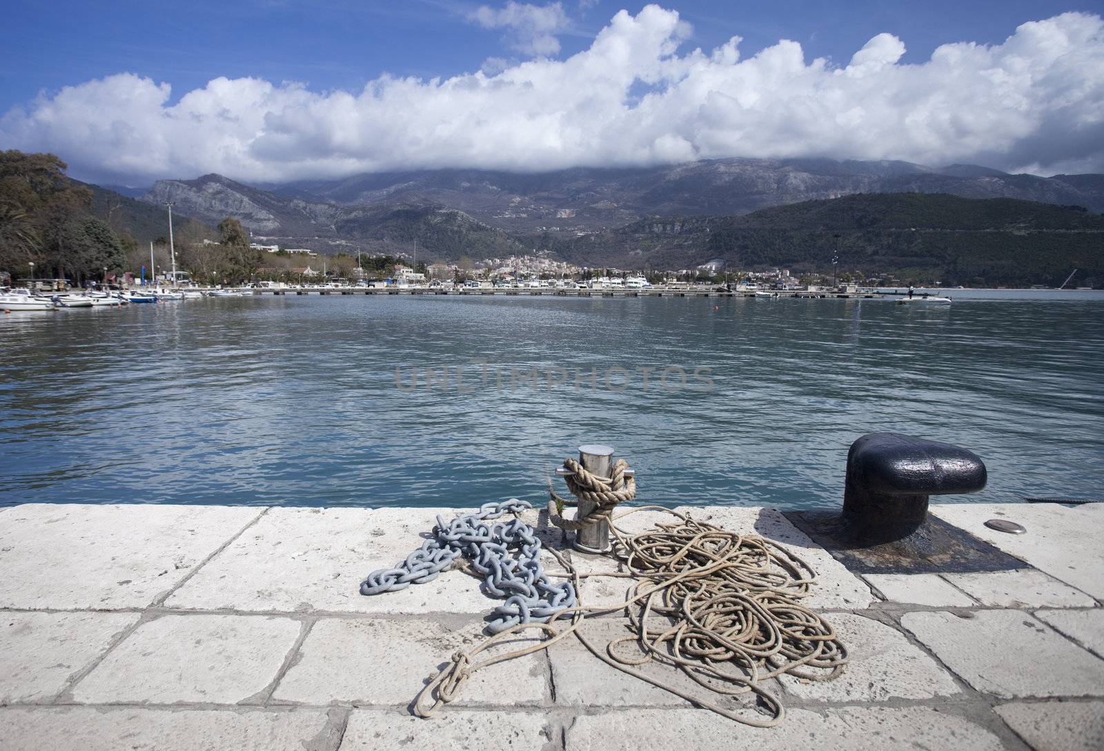 An empty harbour with boat birth in Budva, Montenegro