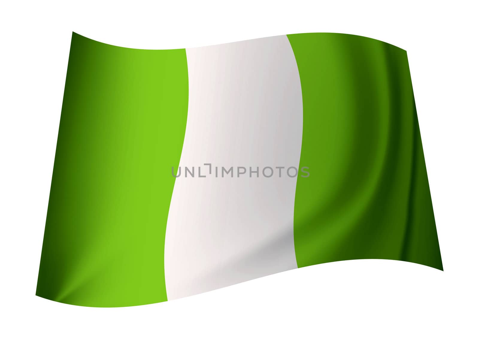 green and white nigeria flag with creases in icon