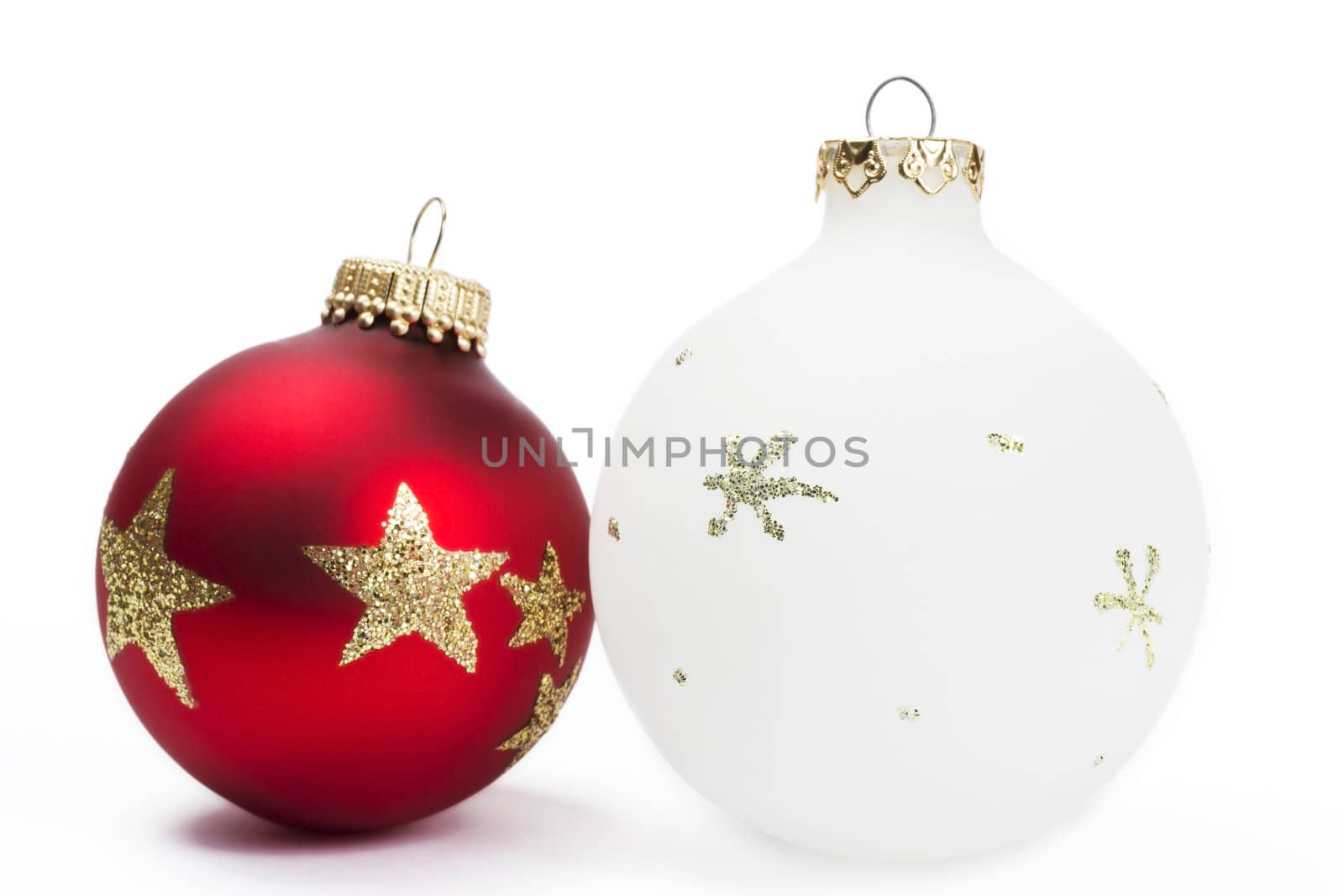 red and white dull christmas balls on white background