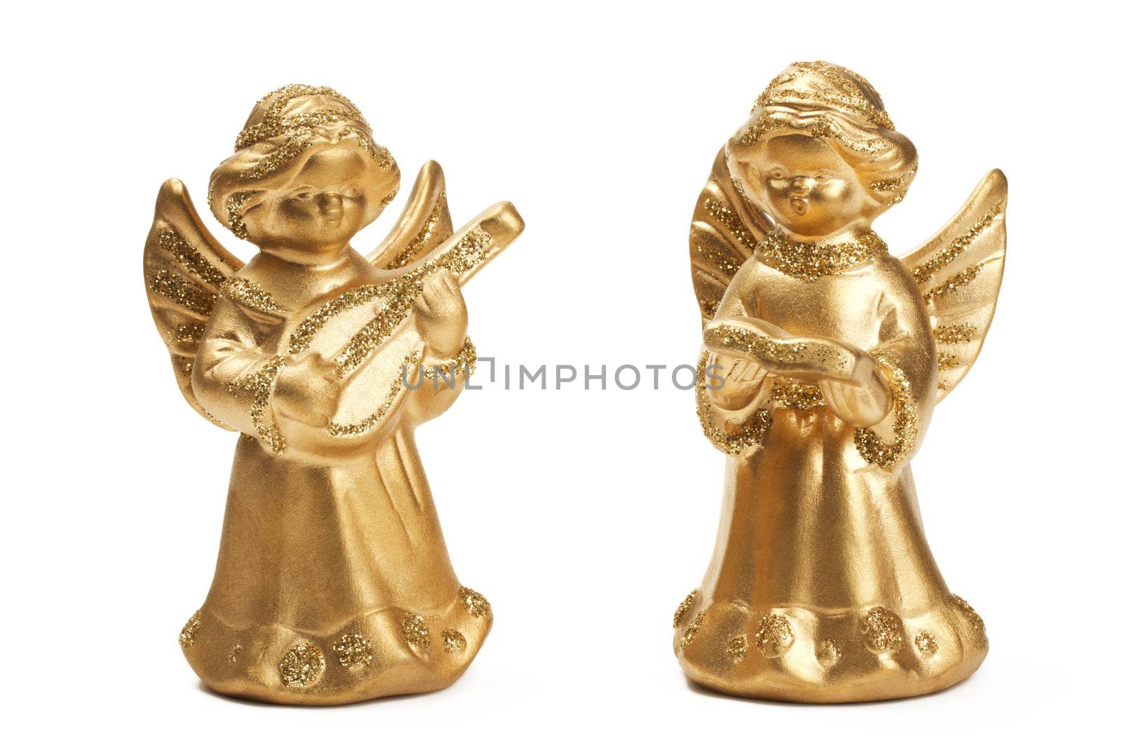 two golden christmas angel figurines as musicians by RobStark