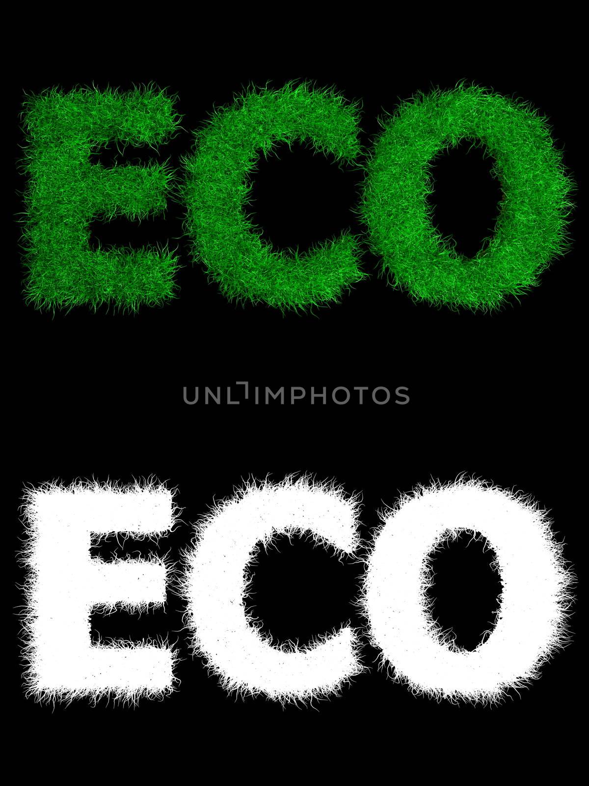 word ECO made of grass - isolated on black - alpha mask included