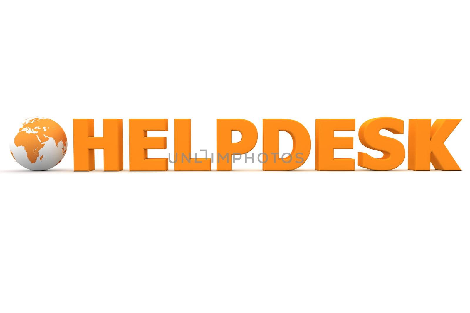 orange word HELPDESK with 3D globe replacing letter O