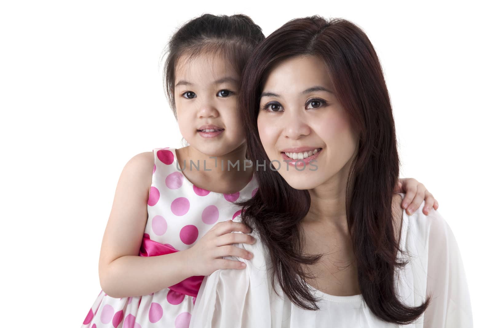 Mother and daughter on white background