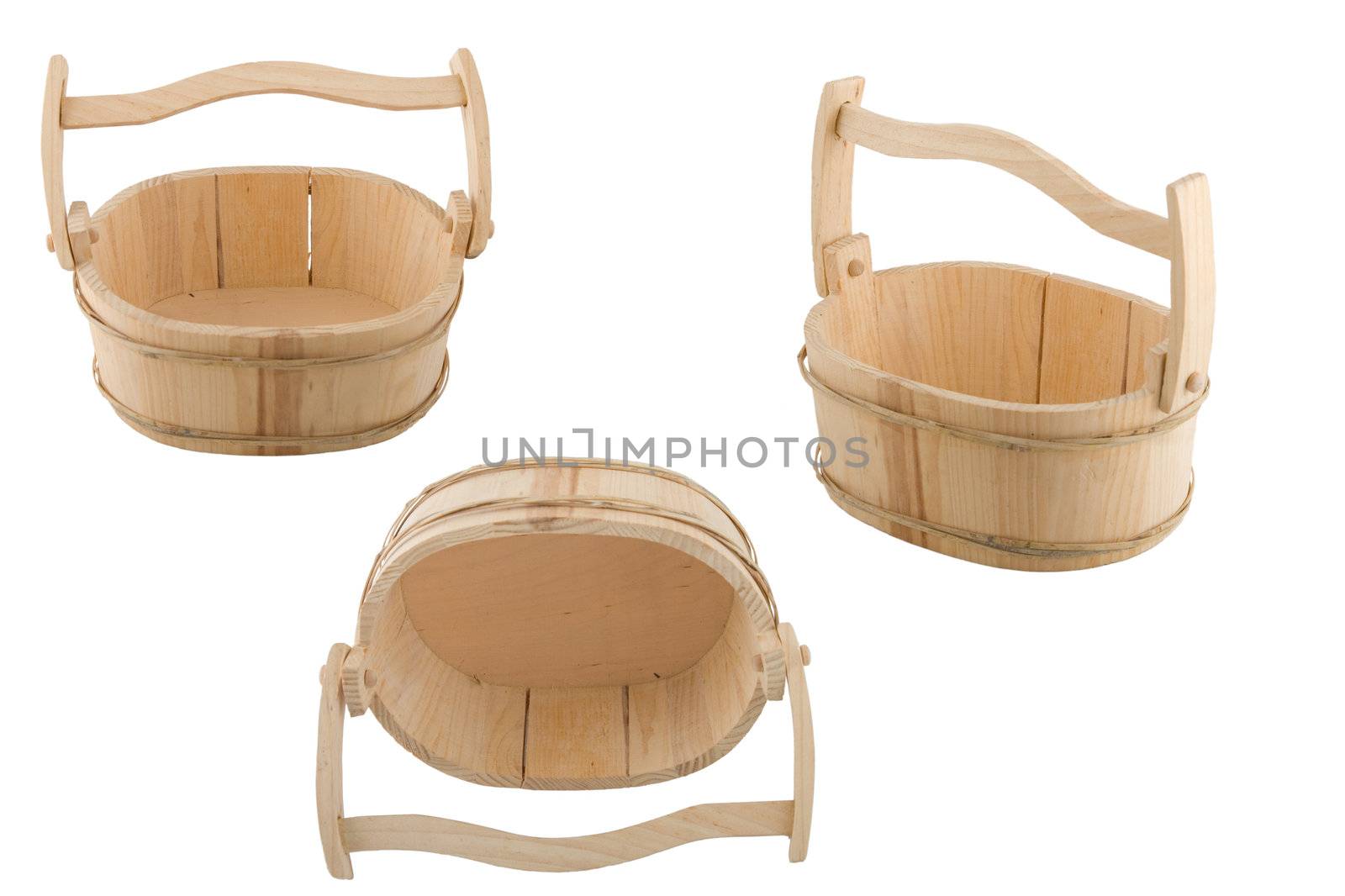 three point of view from empty wooden bucket
