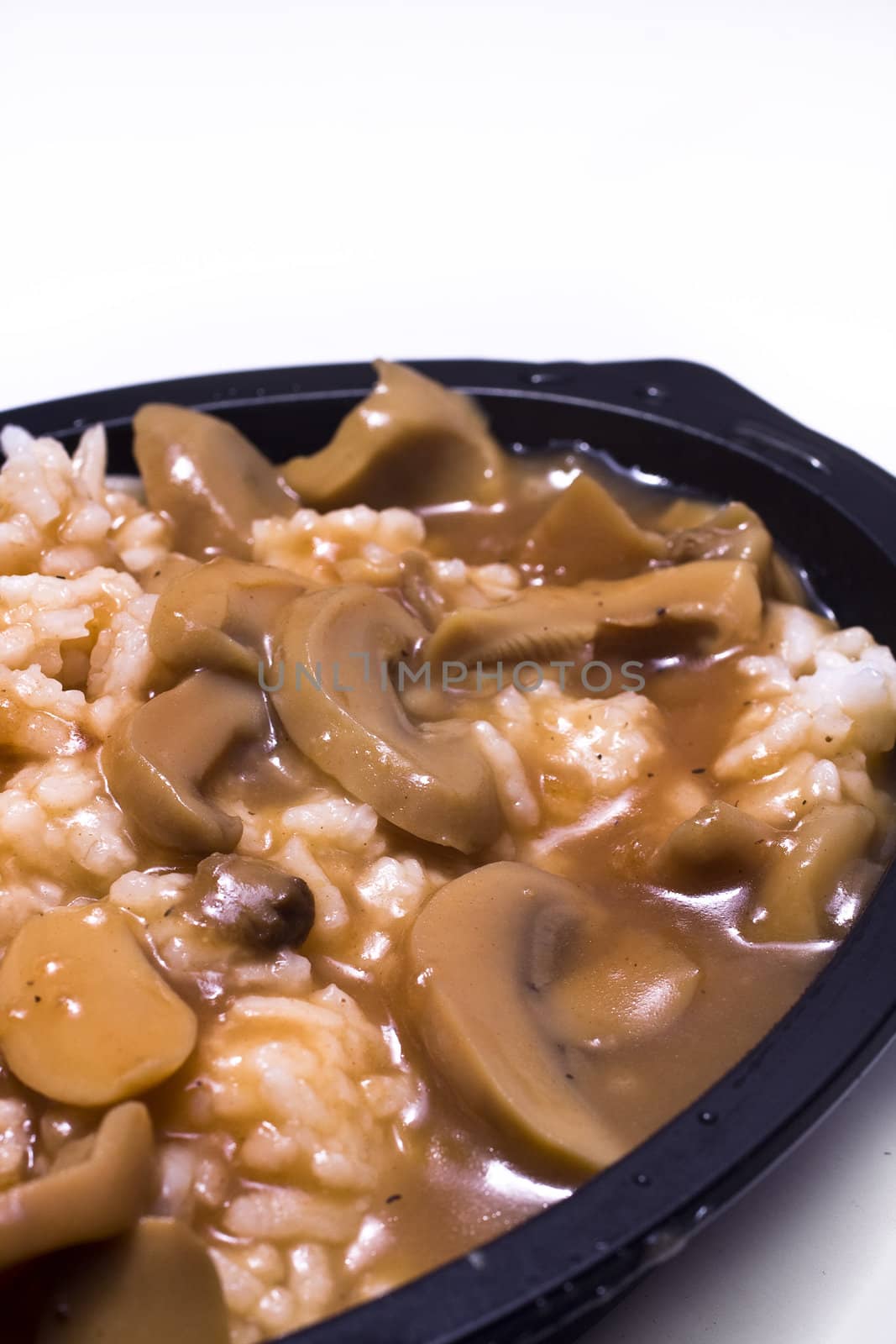 Mushrooms and rice on the withe background