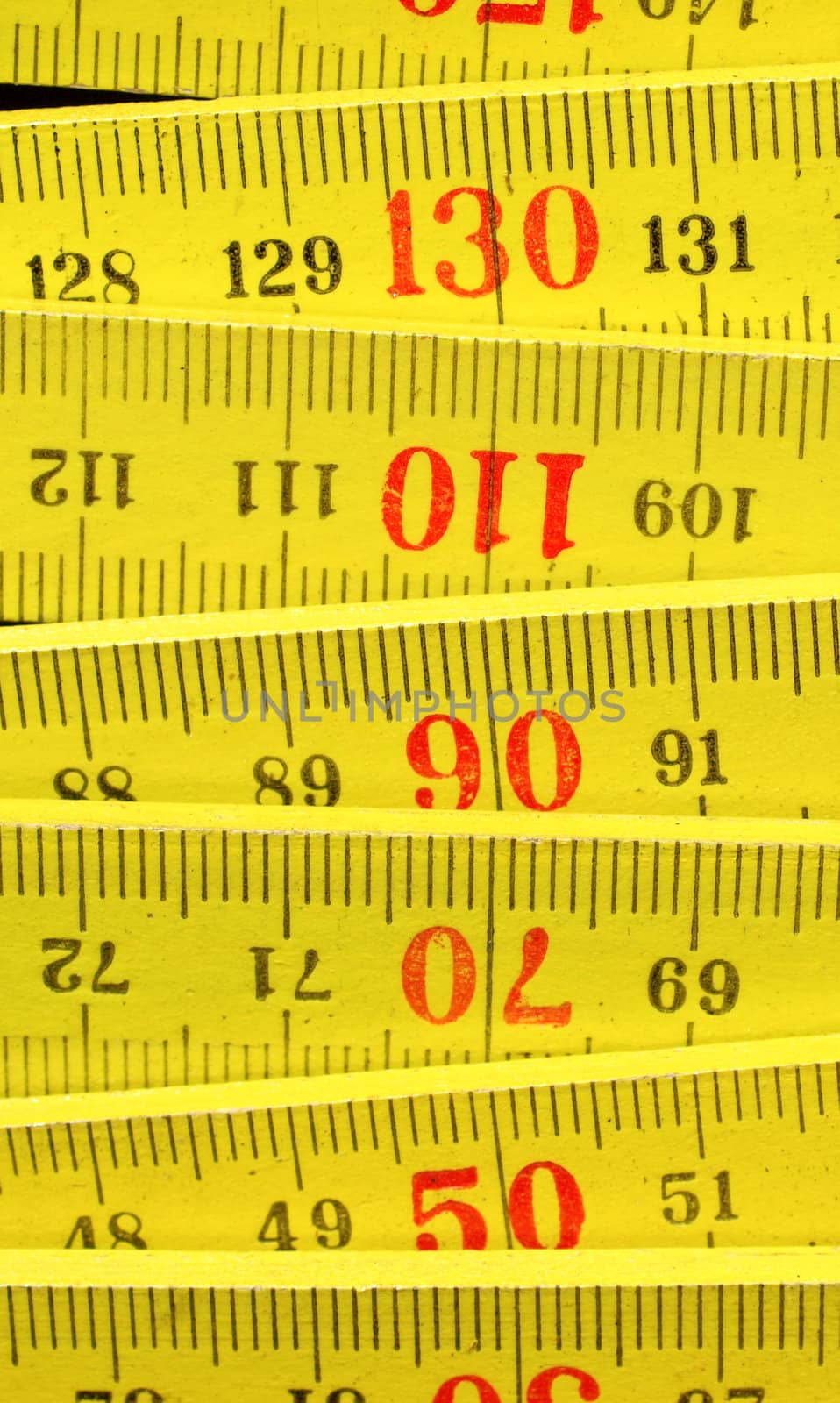Detail of a wooden metric carpenter ruler