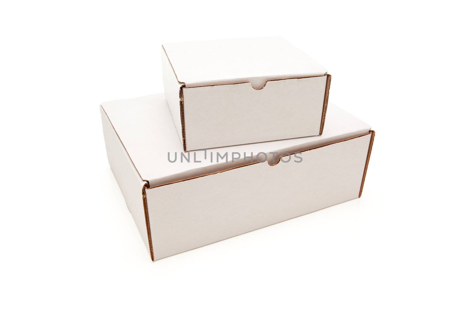 Stack of Blank White Cardboard Boxes Isolated on a White Background.