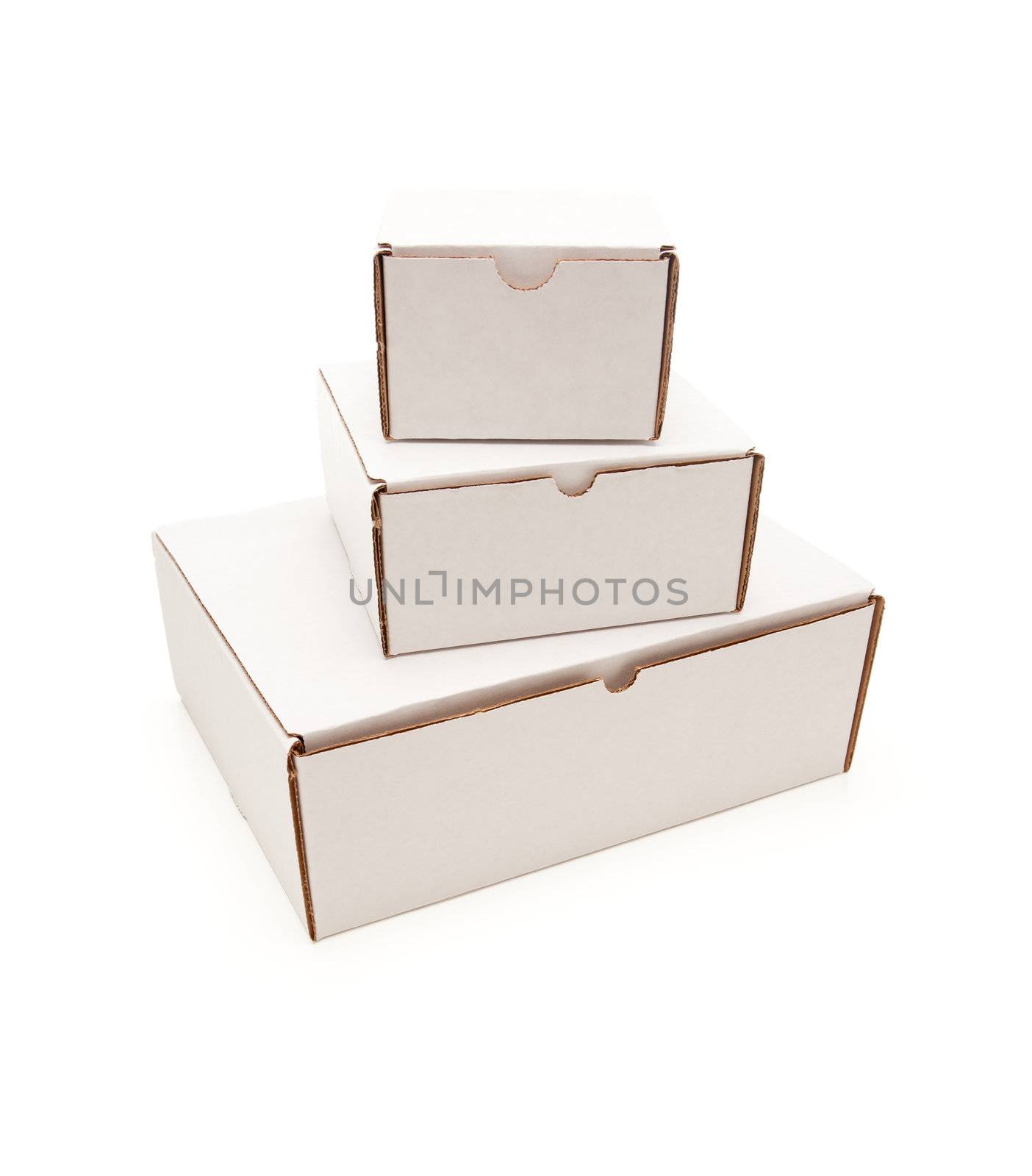 Stack of Blank White Cardboard Boxes Isolated on a White Background.