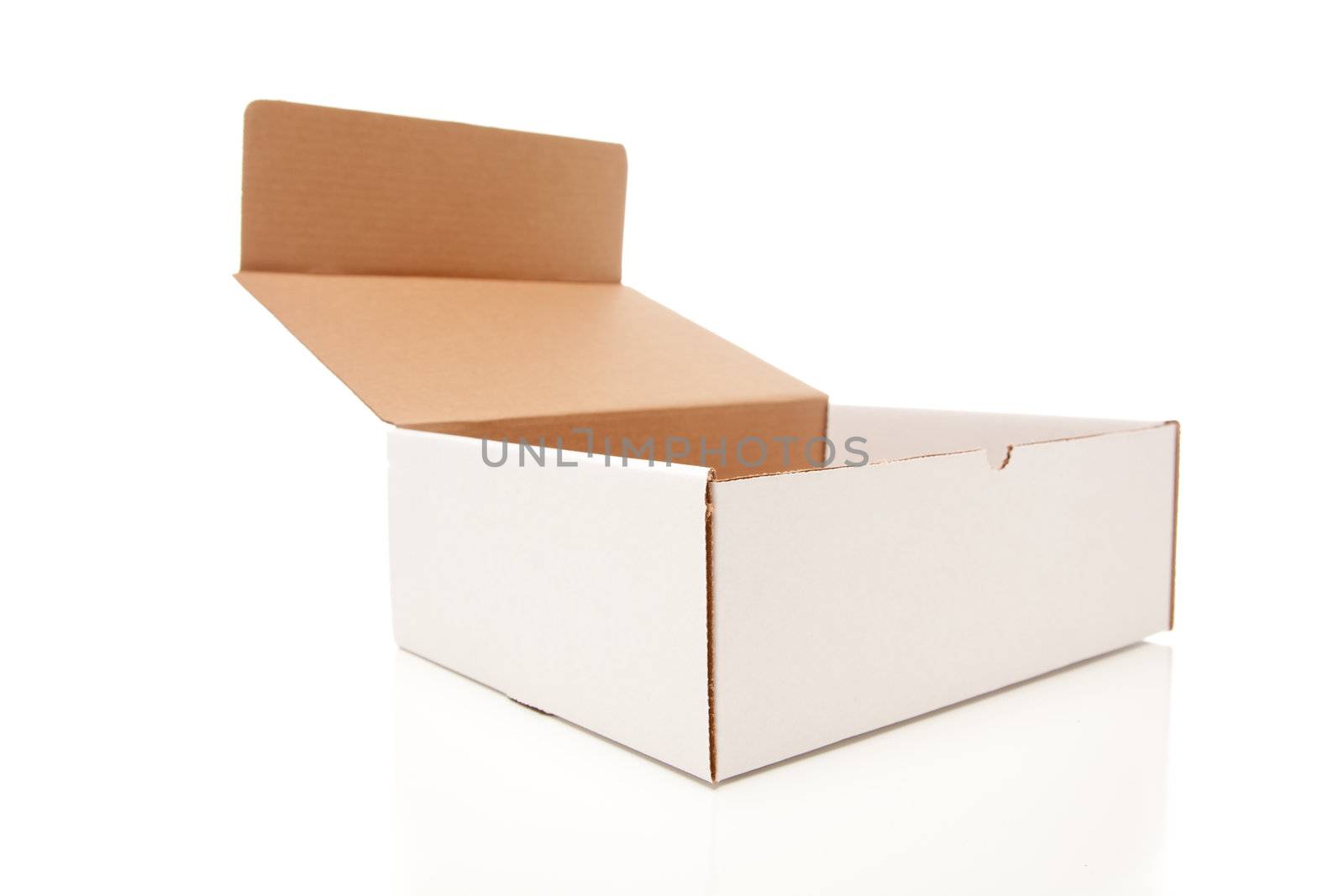 Blank White Cardboard Box Opened Isolated on a White Background.