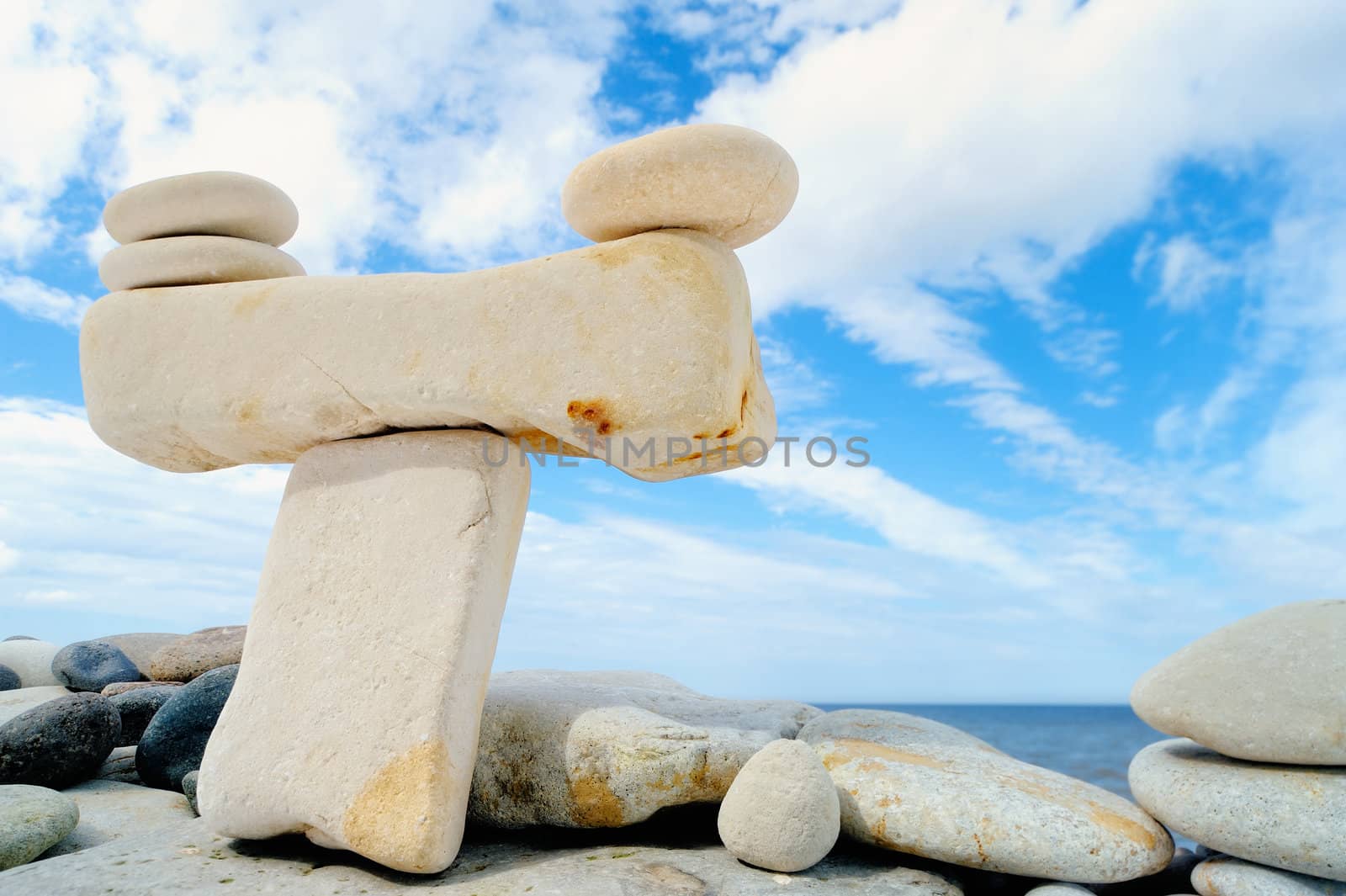 Balancing of stones on the sea coast