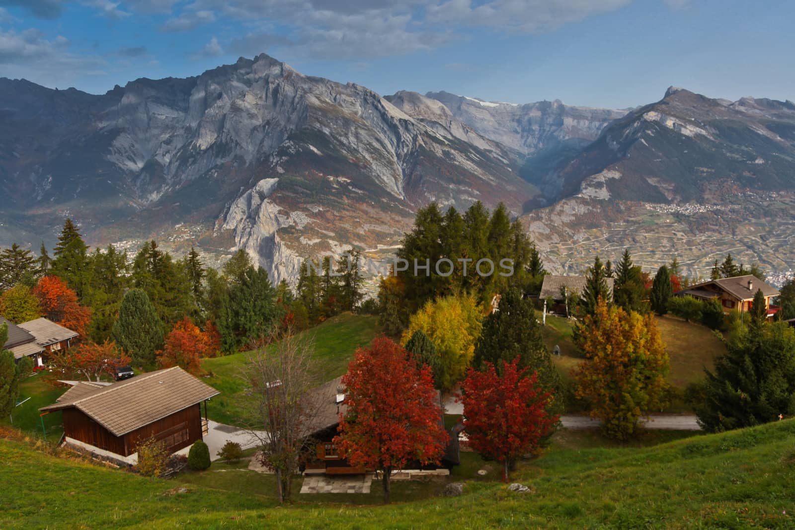A swiss alps village in Autumn